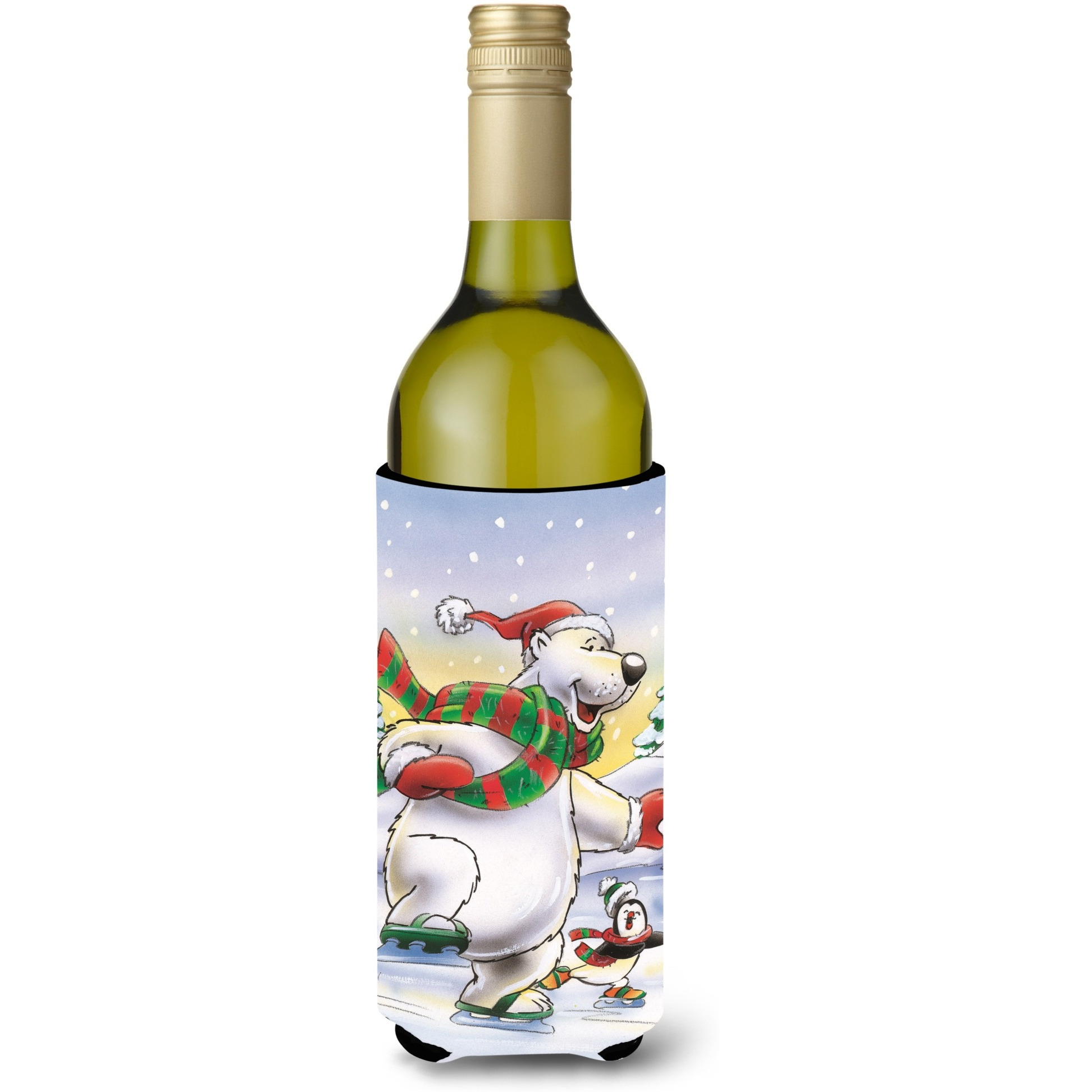 &quotCaroline's Treasures Holiday Polar Bears Ice Skating Wine Bottle Koozie Hugger, 750ml, Multicolor"