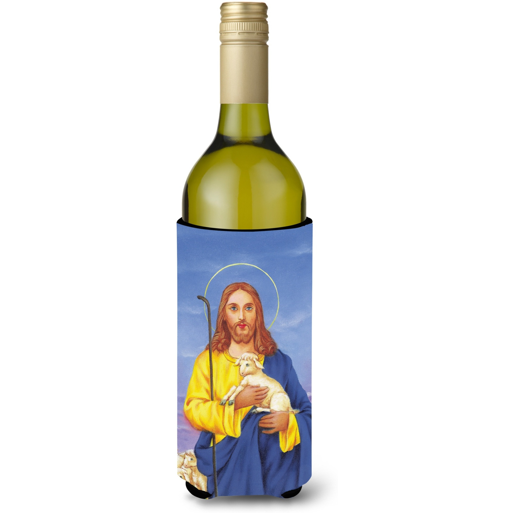 &quotCaroline's Treasures Jesus The Good Shepherd Holding A Lamb Wine Bottle Koozie Hugger, 750ml, Multicolor"