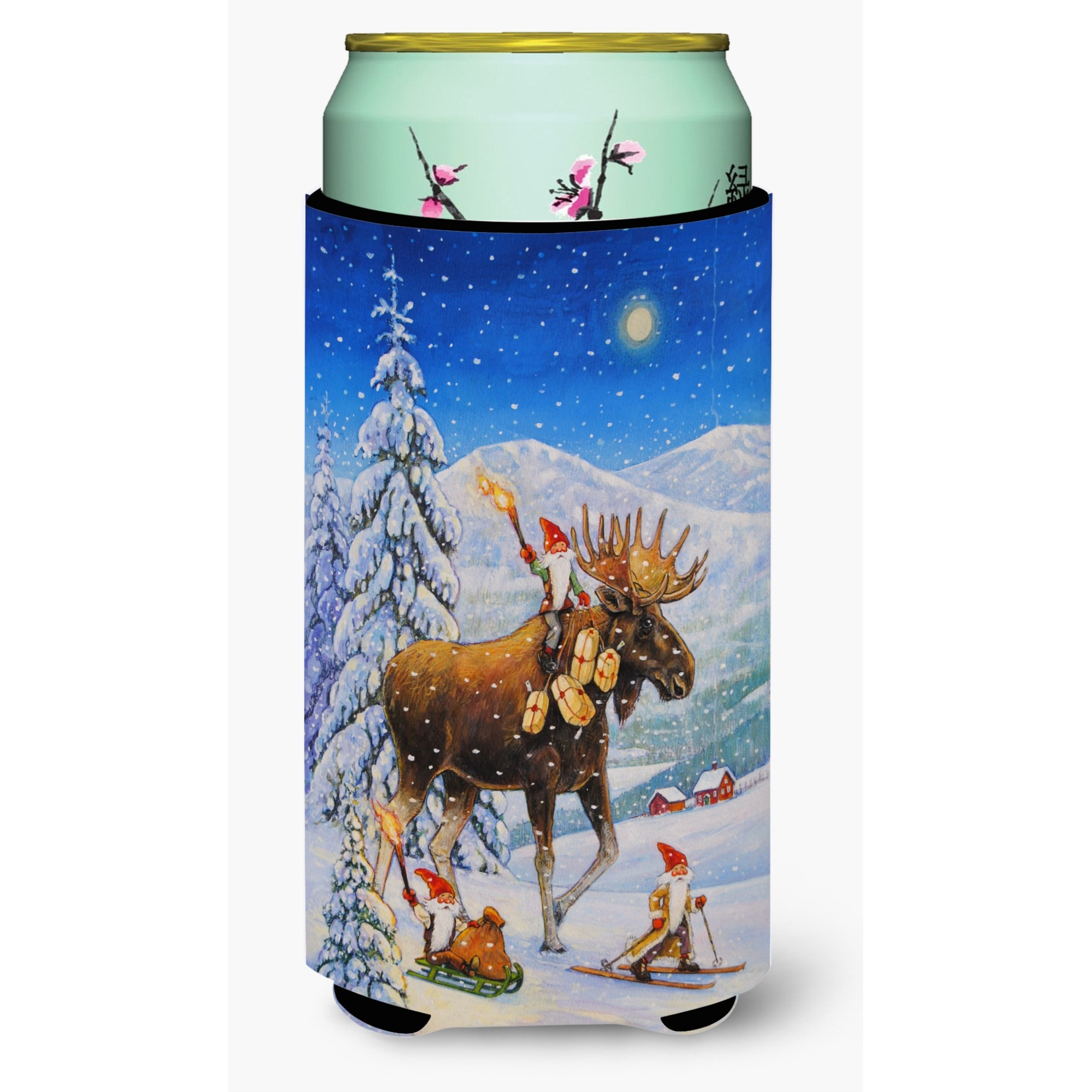 &quotCaroline's Treasures Christmas Gnome Riding Reindeer Tall Boy Koozie Hugger, Multicolor"
