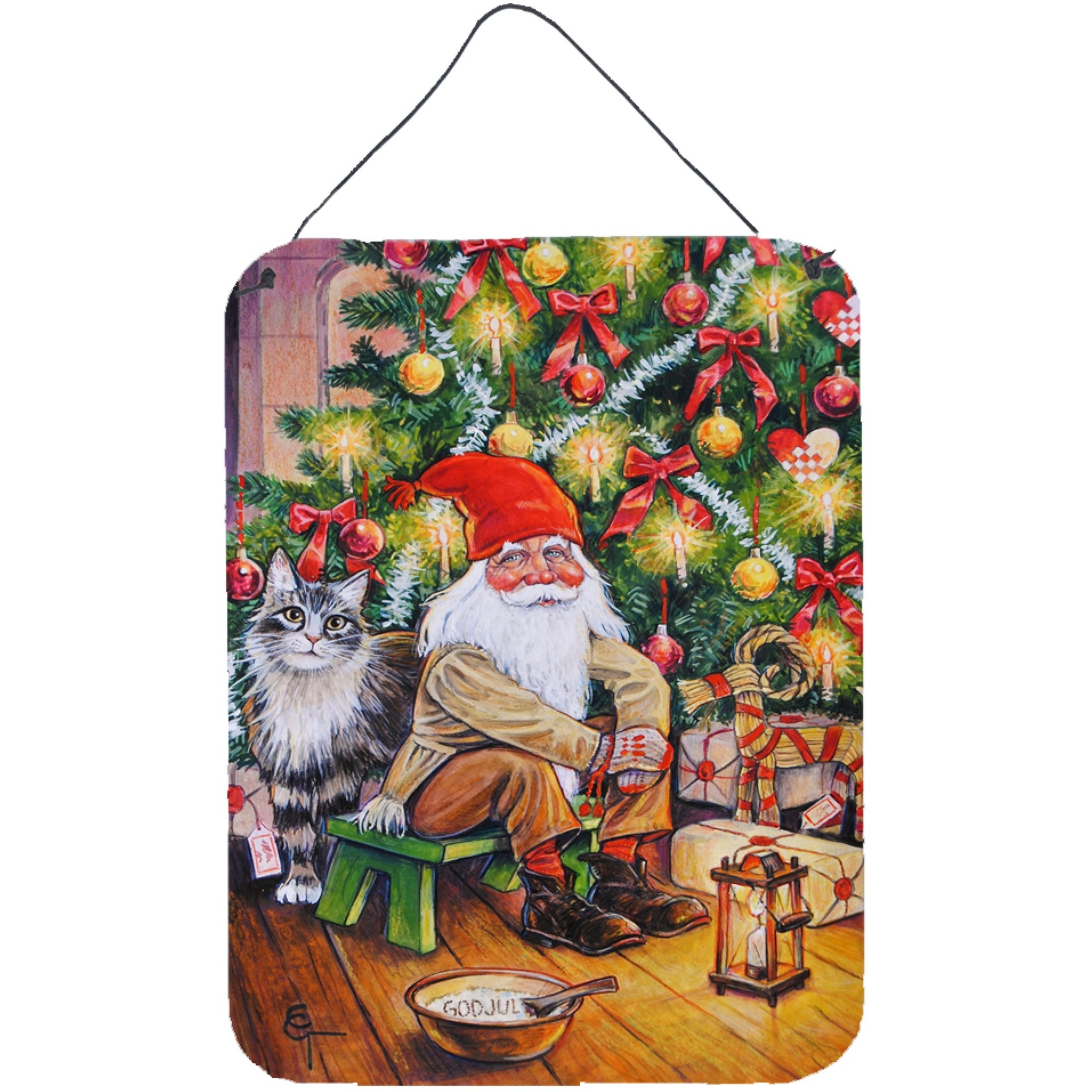 &quotCaroline's Treasures Christmas Gnome by the Tree Wall or Door Hanging Prints ACG0134DS1216, 16HX12W, Multicolor"