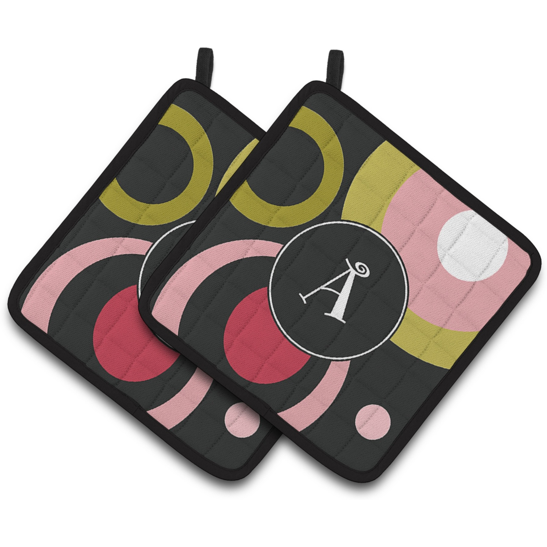 &quotCaroline's Treasures Letter A Monogram - Retro In black Pair of Pot Holders AM1001-APTHD, 7.5HX7.5W, Multicolor"