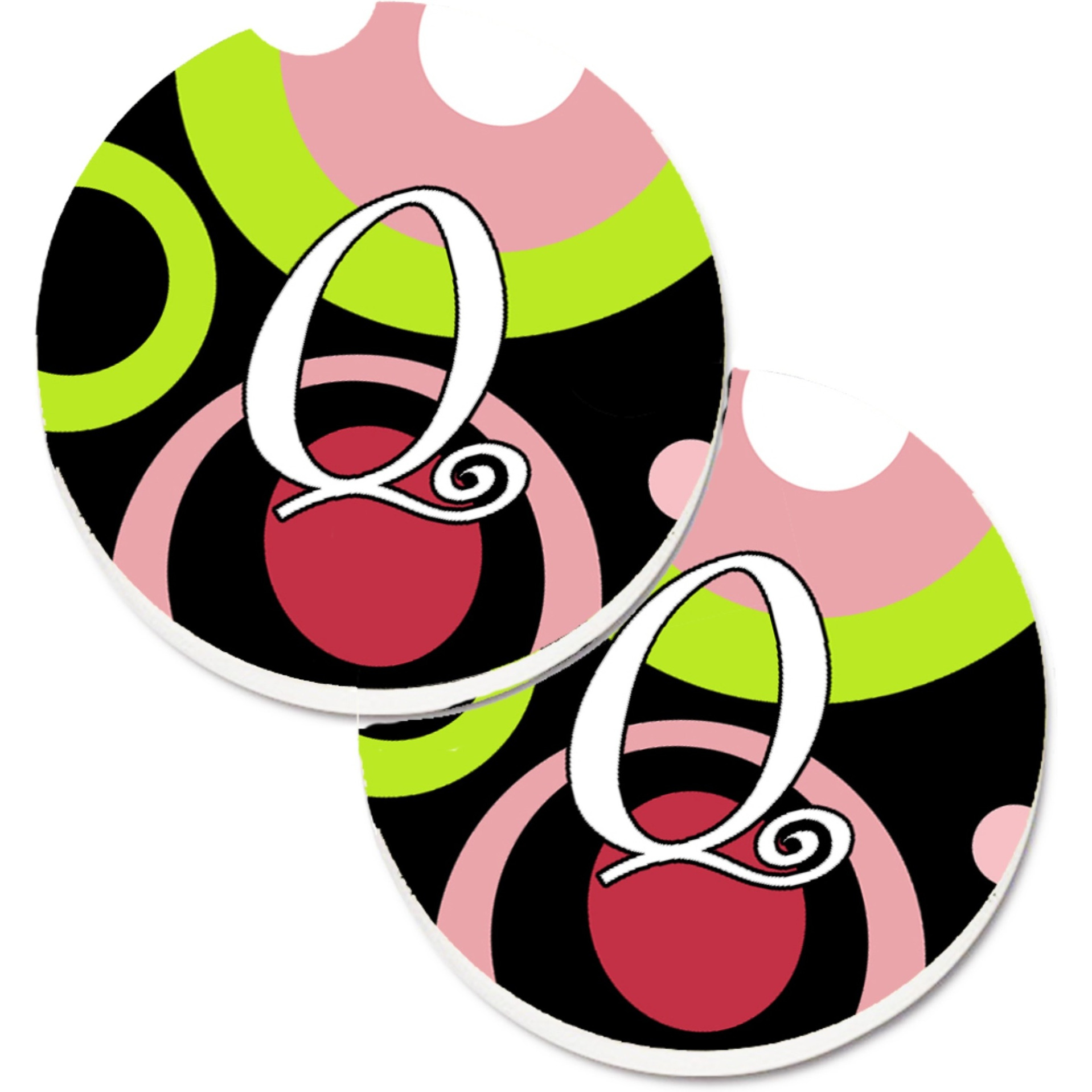 &quotCaroline's Treasures Letter Q Monogram - Retro In black Set of 2 Cup Holder Car Coasters AM1002-QCARC, 2.56, Multicolor"