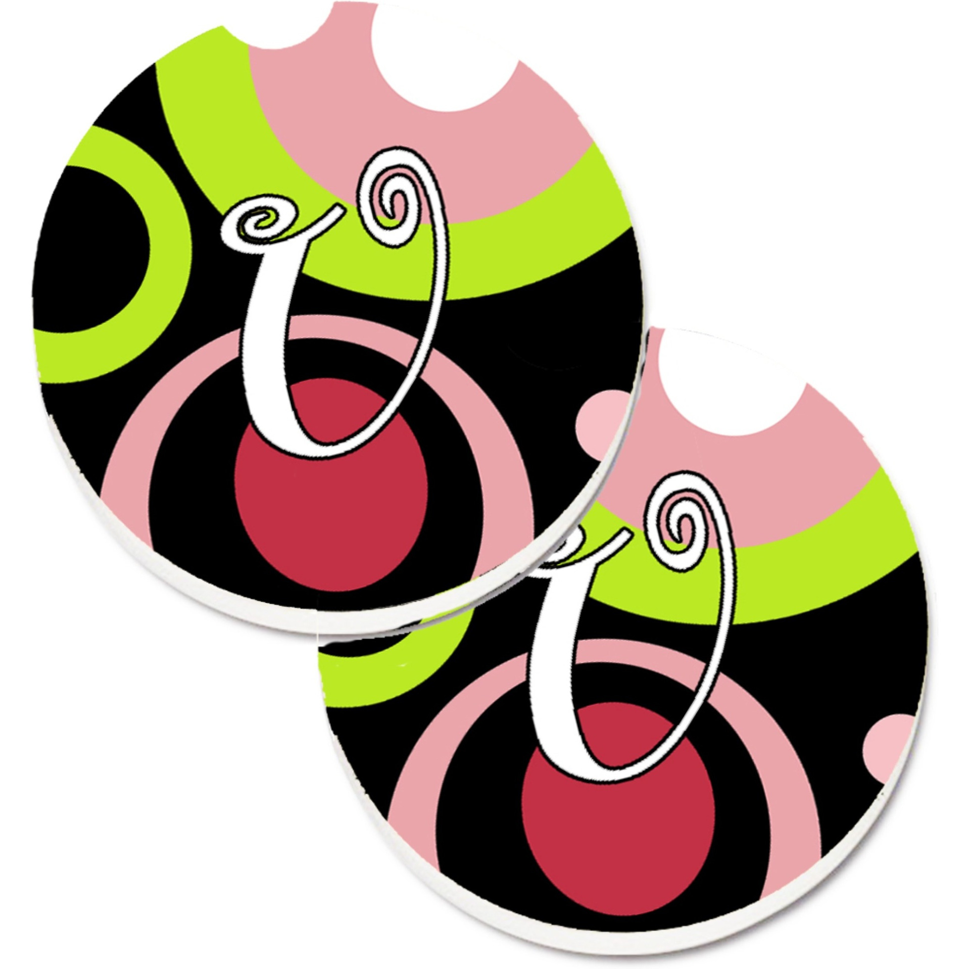 &quotCaroline's Treasures Letter U Monogram - Retro In black Set of 2 Cup Holder Car Coasters AM1002-UCARC, 2.56, Multicolor"