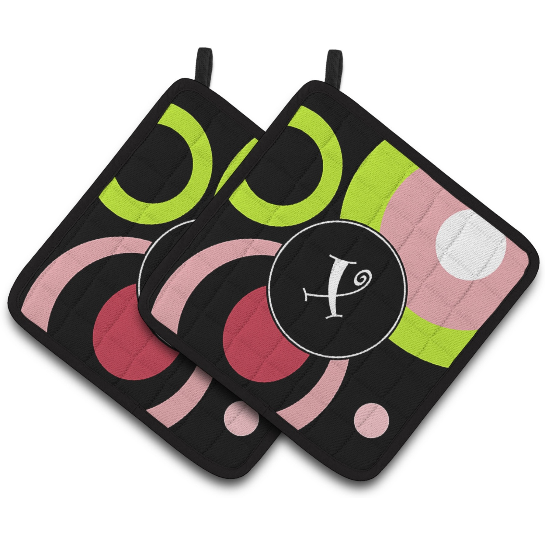 &quotCaroline's Treasures Letter x Monogram - Retro In black Pair of Pot Holders AM1002-XPTHD, 7.5HX7.5W, Multicolor"