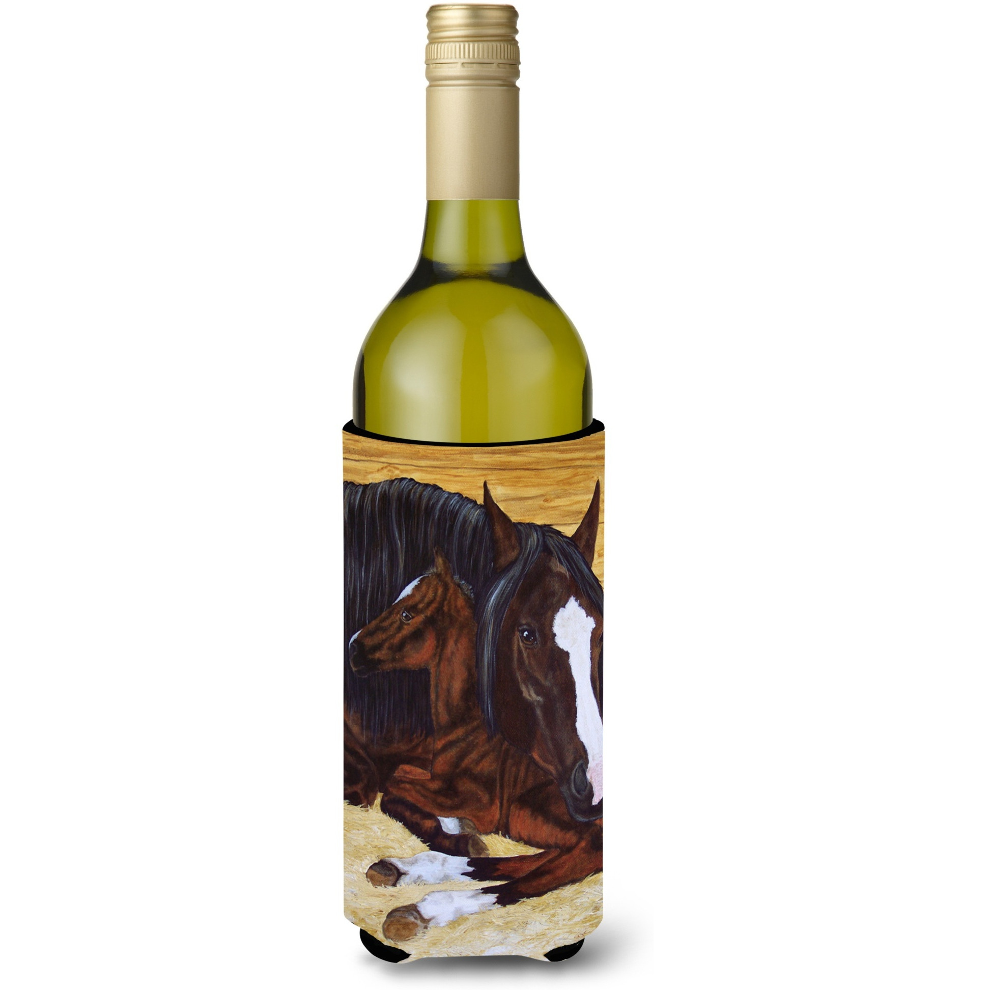 &quotCaroline's Treasures Bay Mare Foal Horse Wine Bottle Koozie Hugger, 750ml, Multicolor"