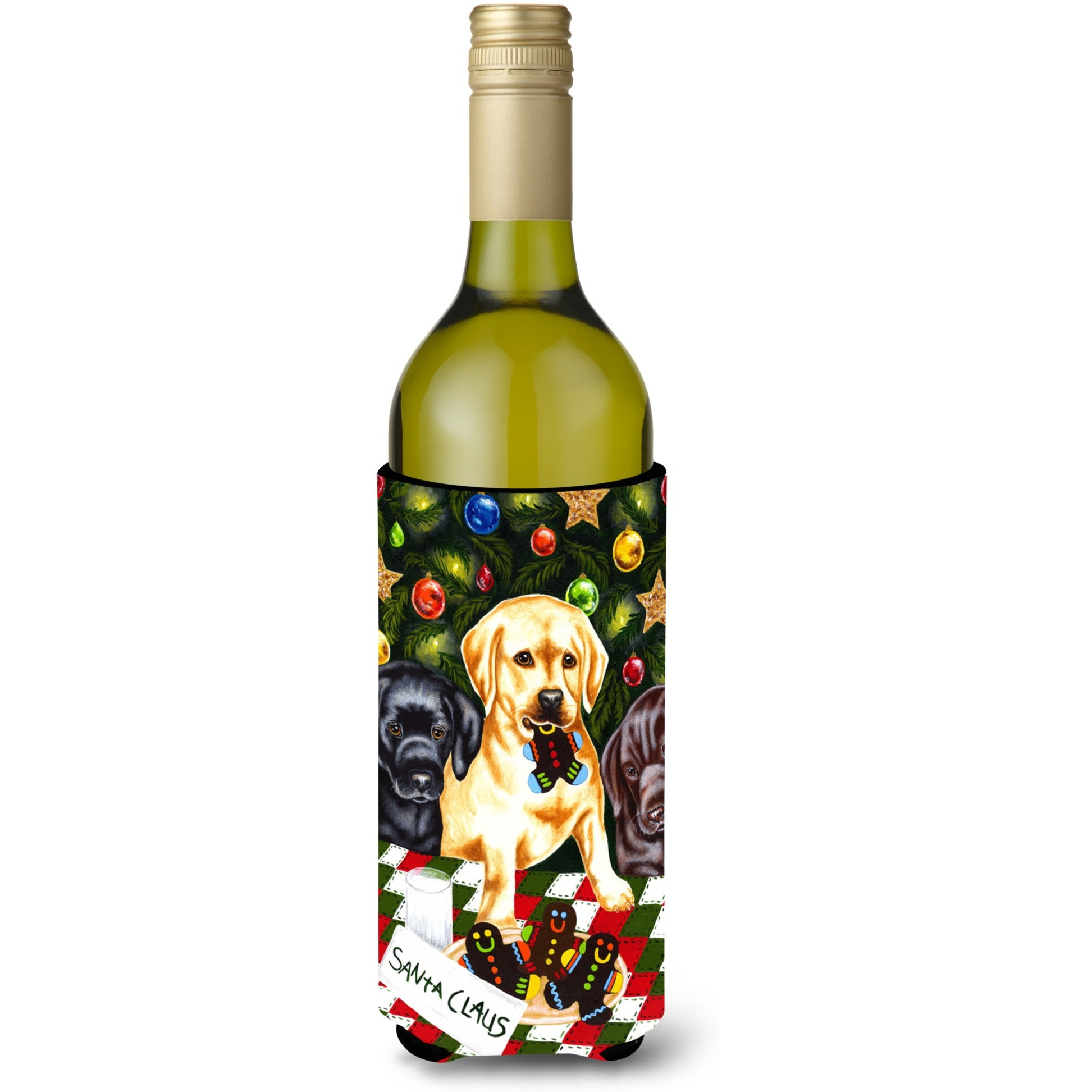 &quotCaroline's Treasures Santa's Helpers In Christmas Stockings Labrador Wine Bottle Koozie Hugger, 750ml, Multicolor"