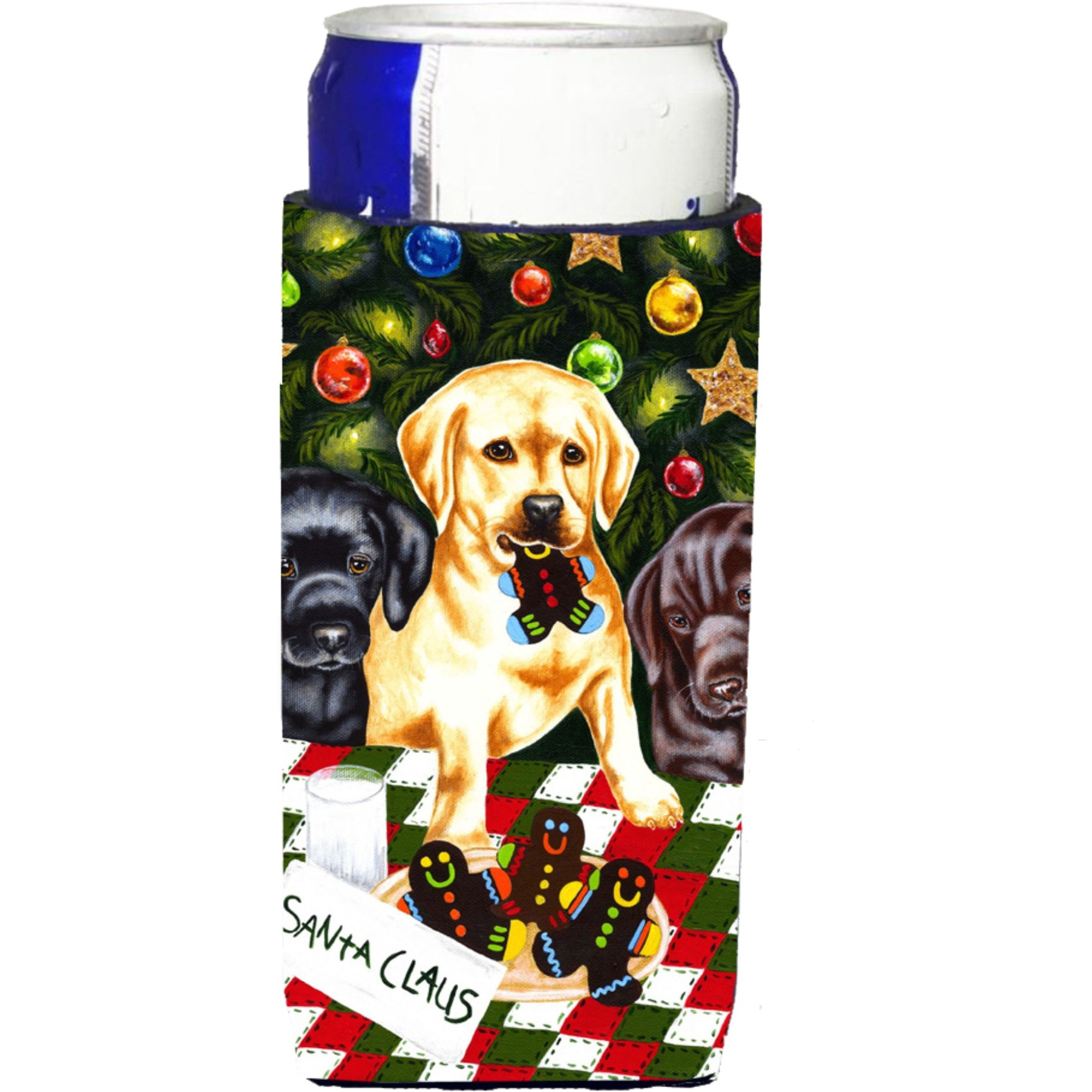 &quotCaroline's Treasures Santa's Helpers In Christmas Stockings Labrador Michelob Ultra Koozies for Slim Cans, Multicolor"