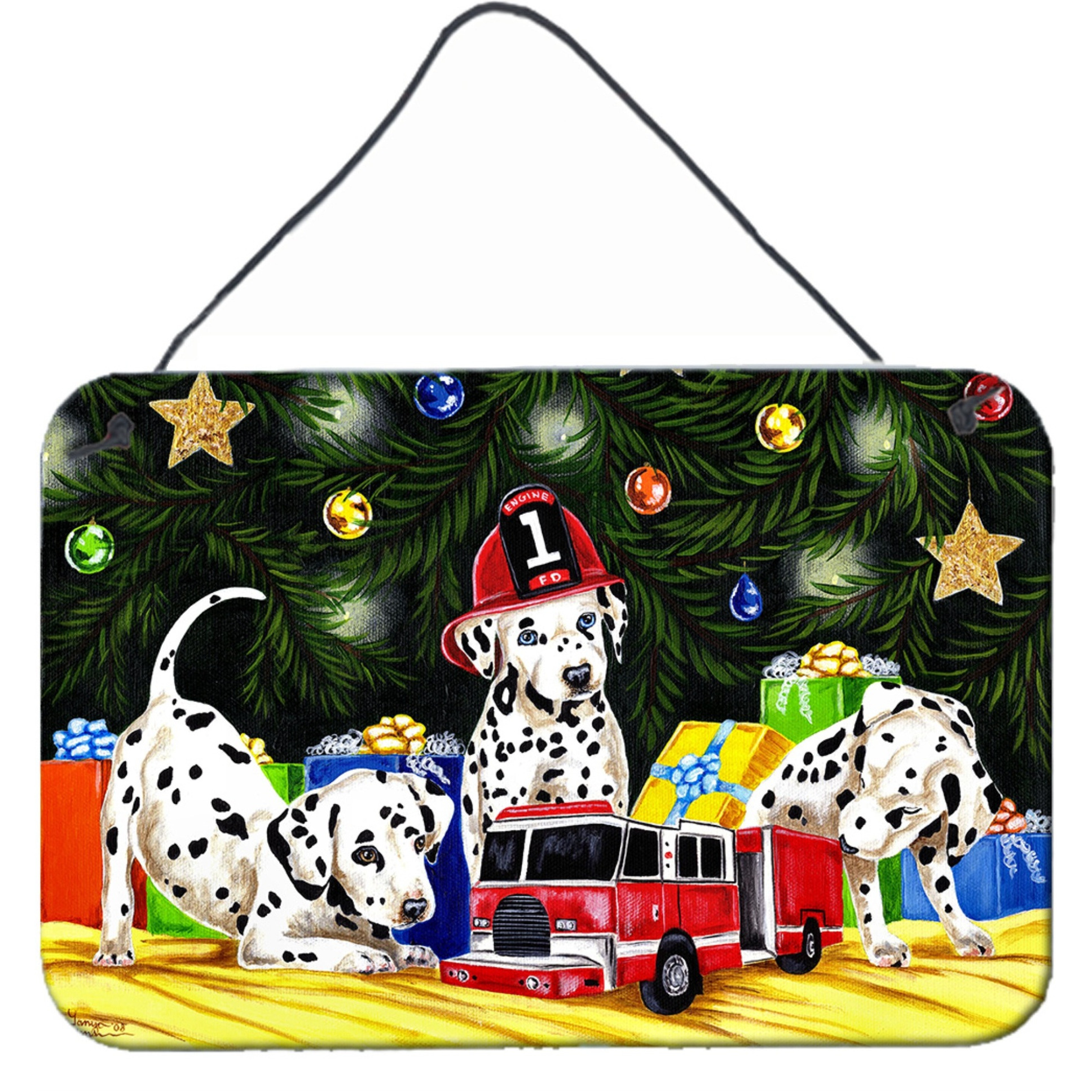 &quotCaroline's Treasures Christmas Favorite Gift Dalmatian Wall or Door Hanging Prints AMB1316DS812, 8"&quotH x 12"&quotW, Multicolor"
