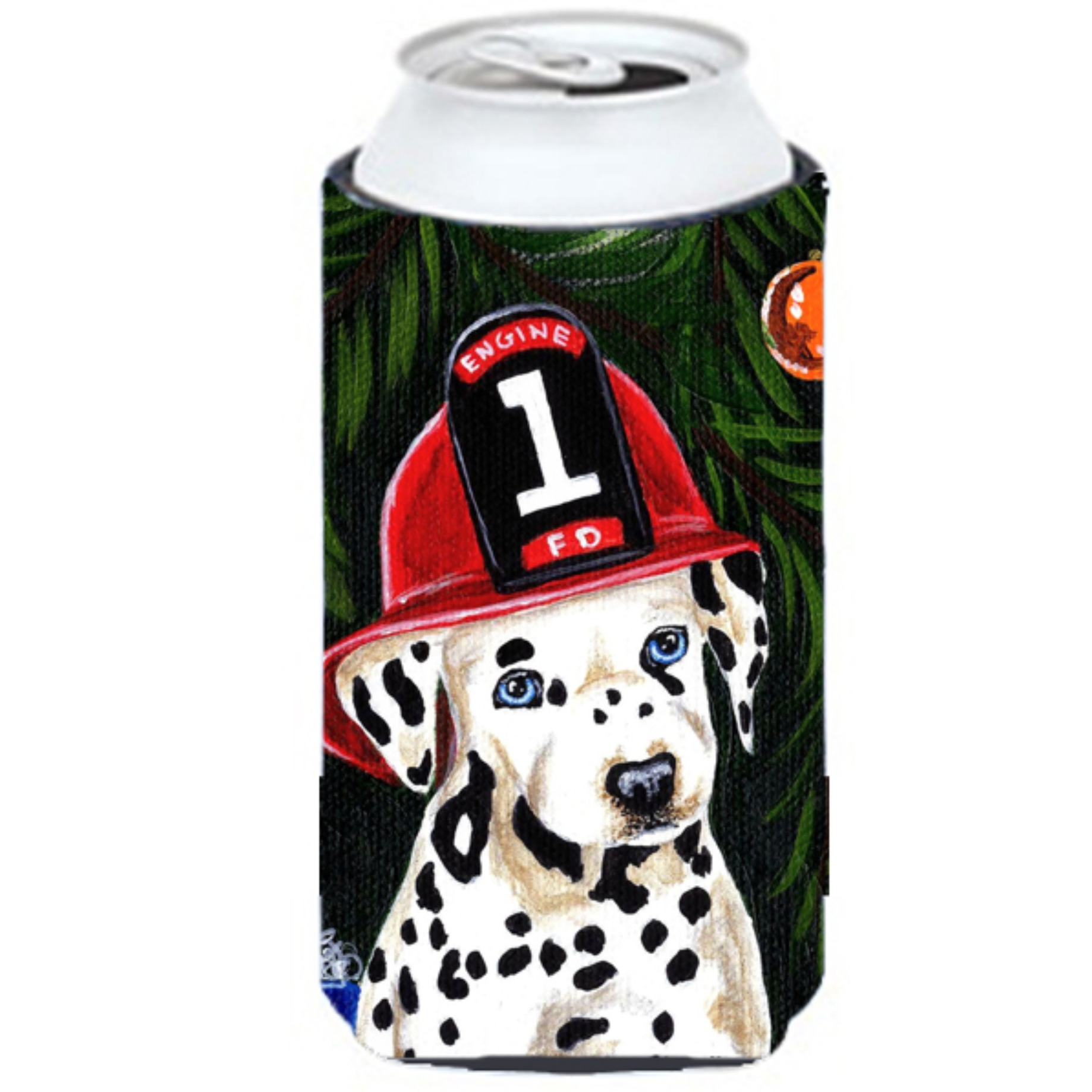 &quotCaroline's Treasures Fire Fighter Christmas Dalmatian Tall Boy Koozie Hugger, Multicolor"