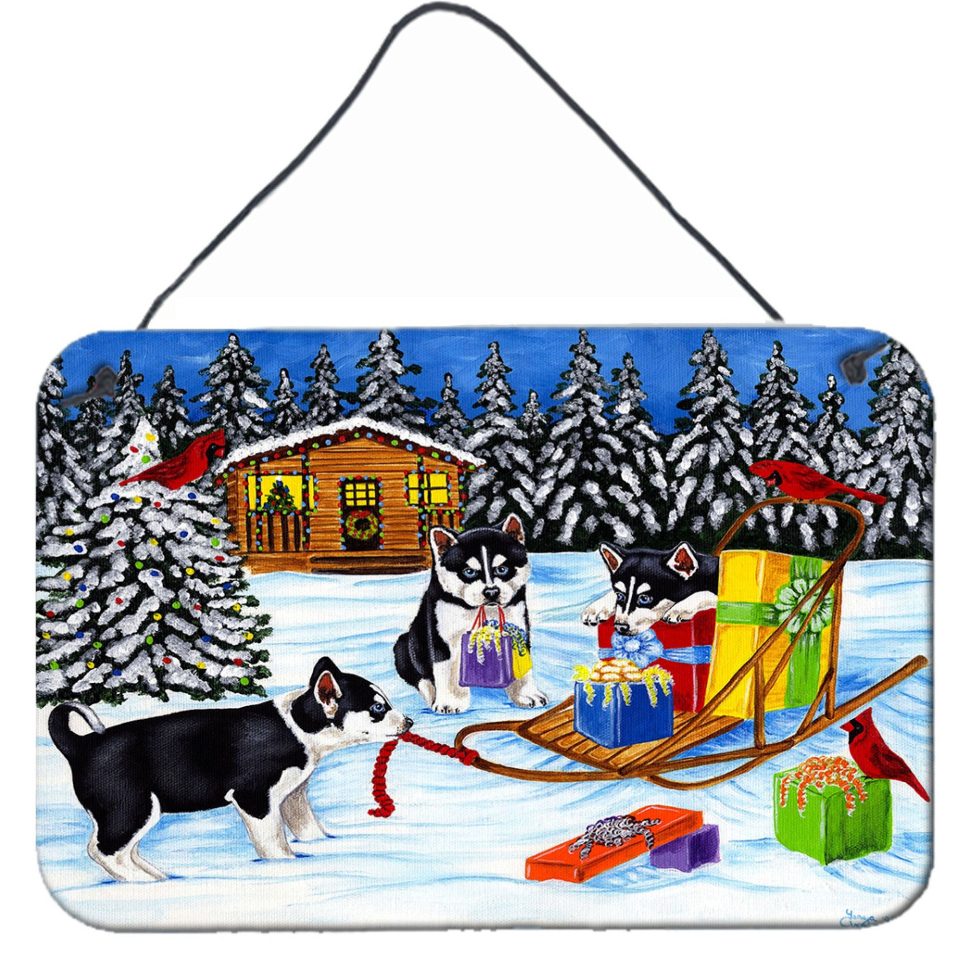 &quotCaroline's Treasures Christmas Mush Siberian Husky Wall or Door Hanging Prints AMB1318DS812, 8"&quotH x 12"&quotW, Multicolor"
