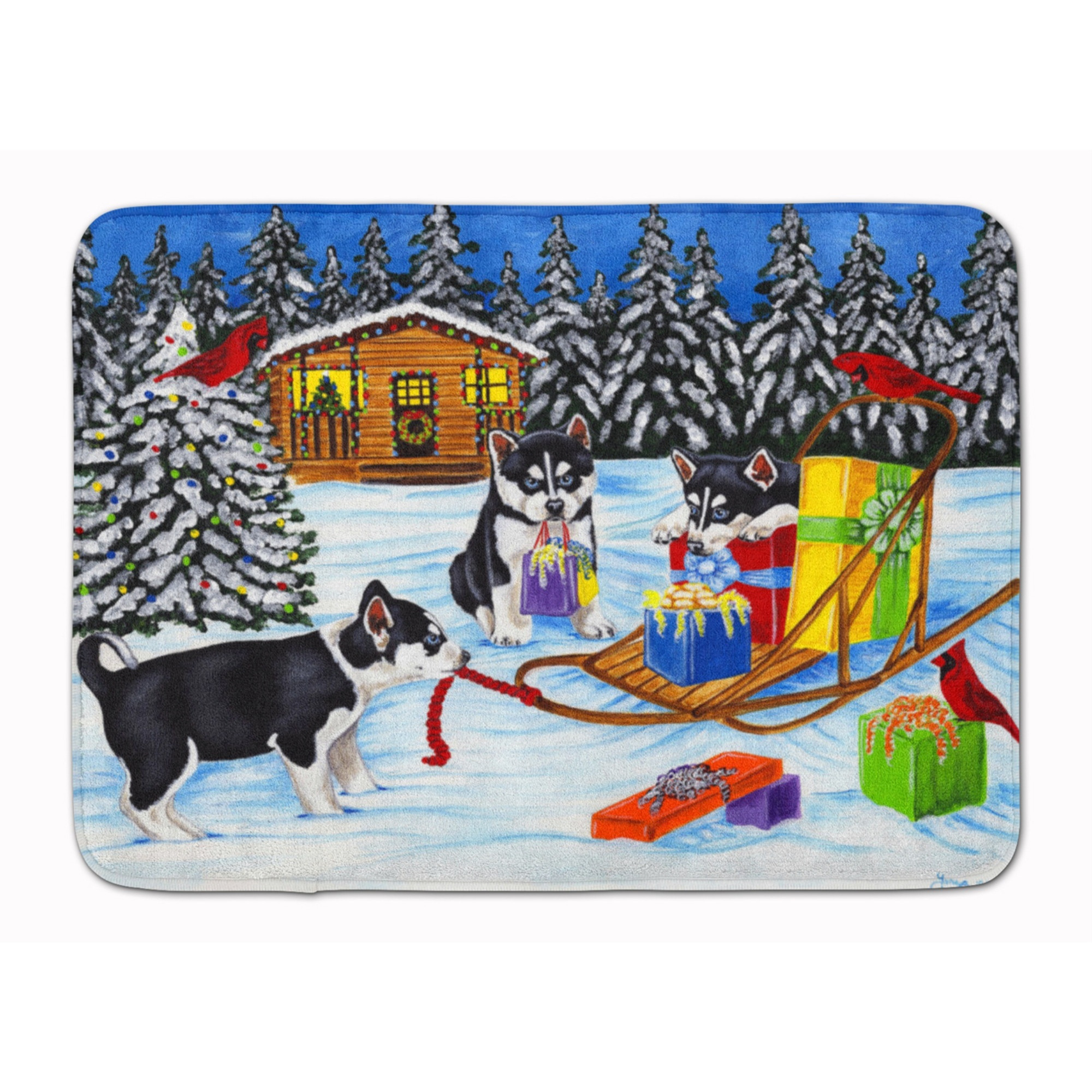 &quotCaroline's Treasures Christmas Mush Siberian Husky Floor Mat, 19"" x 27"", Multicolor"