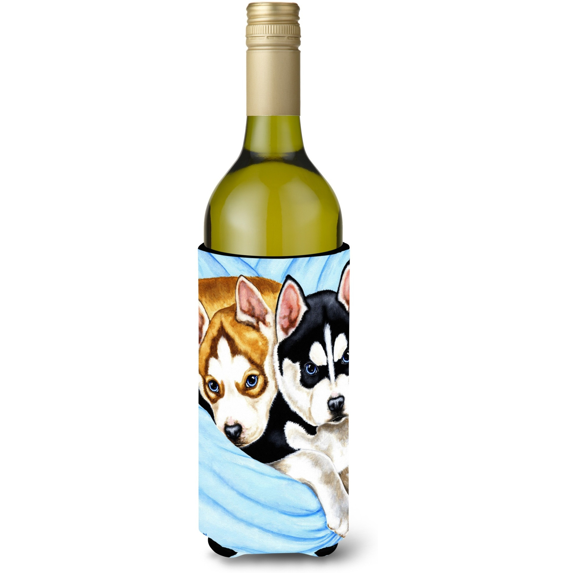 &quotCaroline's Treasures Snow Angels Siberian Husky Wine Bottle Koozie Hugger, 750ml, Multicolor"