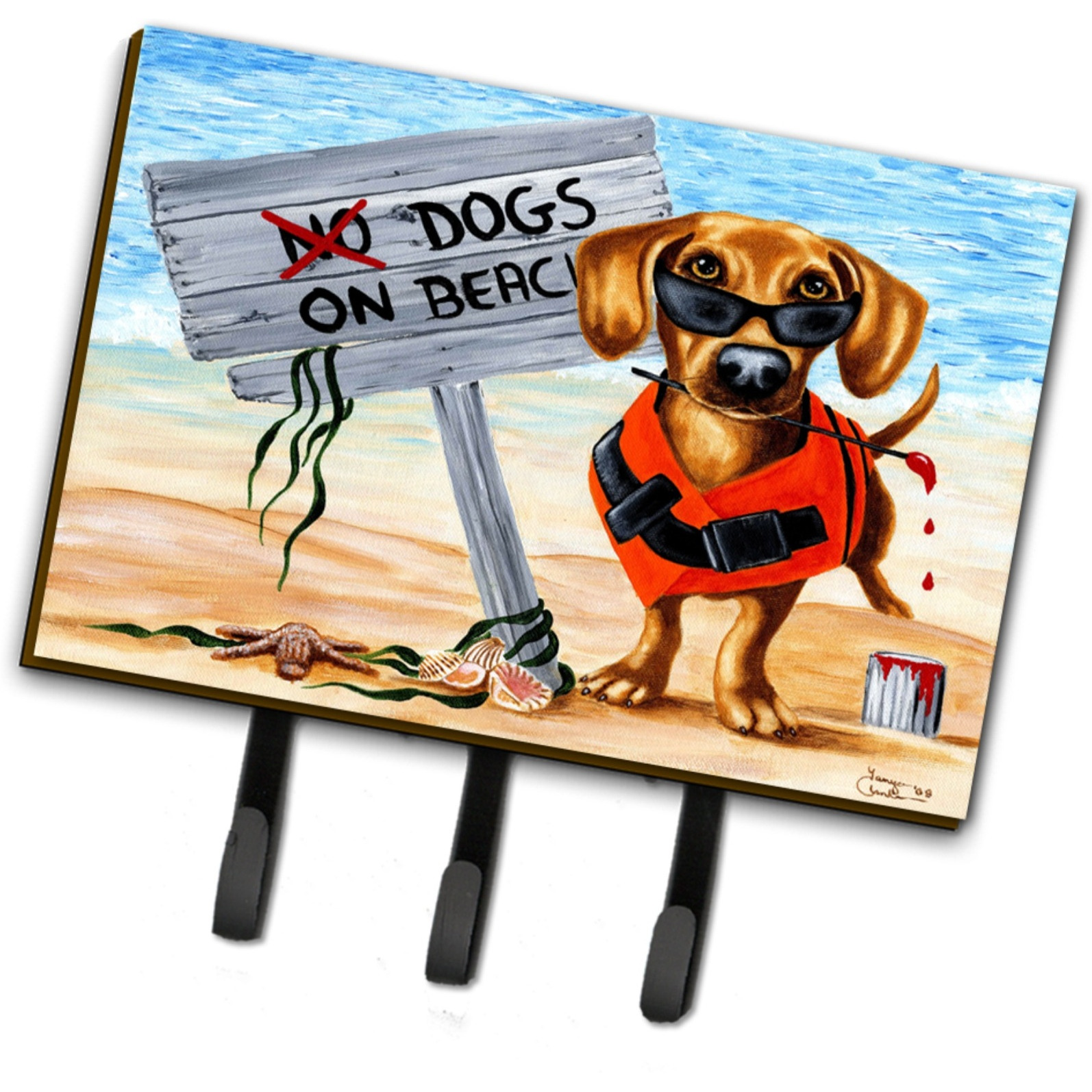&quotCaroline's Treasures AMB1341TH68 The Dog Beach Dachshund Leash or Key Holder, Large, Multicolor"