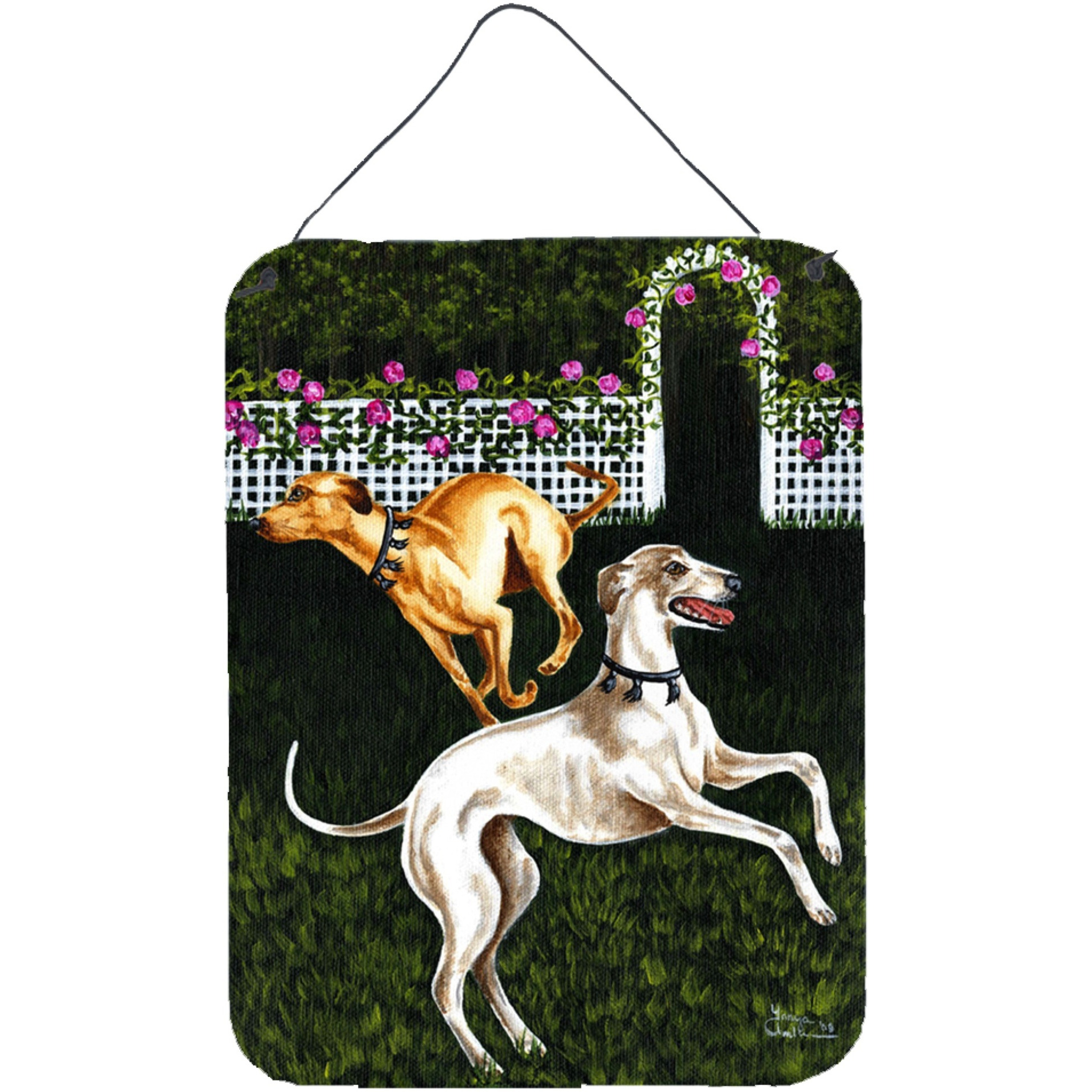 &quotCaroline's Treasures Rose Garden Frolick Greyhounds Wall or Door Hanging Prints AMB1354DS1216, 16HX12W, Multicolor"