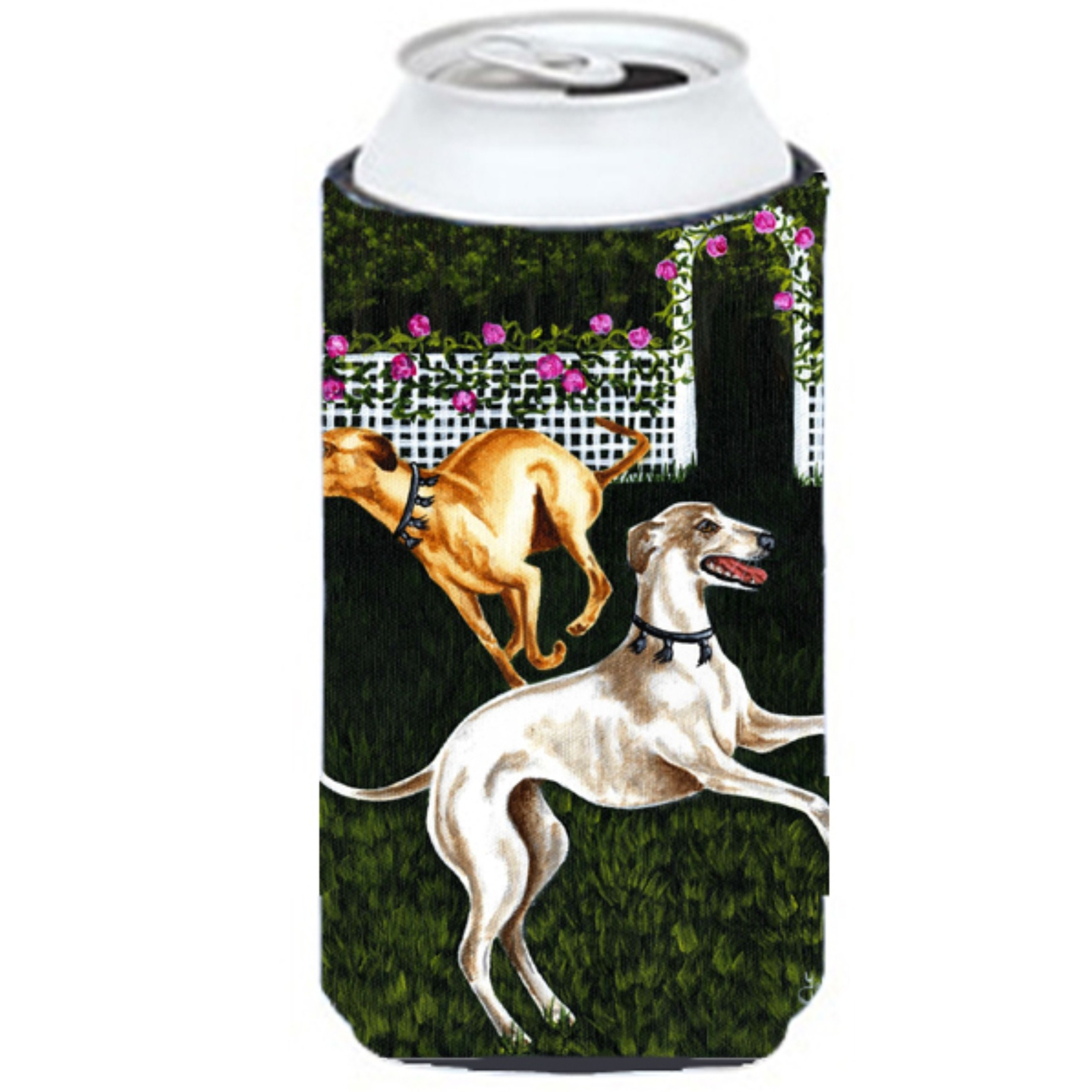 &quotCaroline's Treasures Rose Garden Frolic Greyhounds Tall Boy Koozie Hugger, Multicolor"