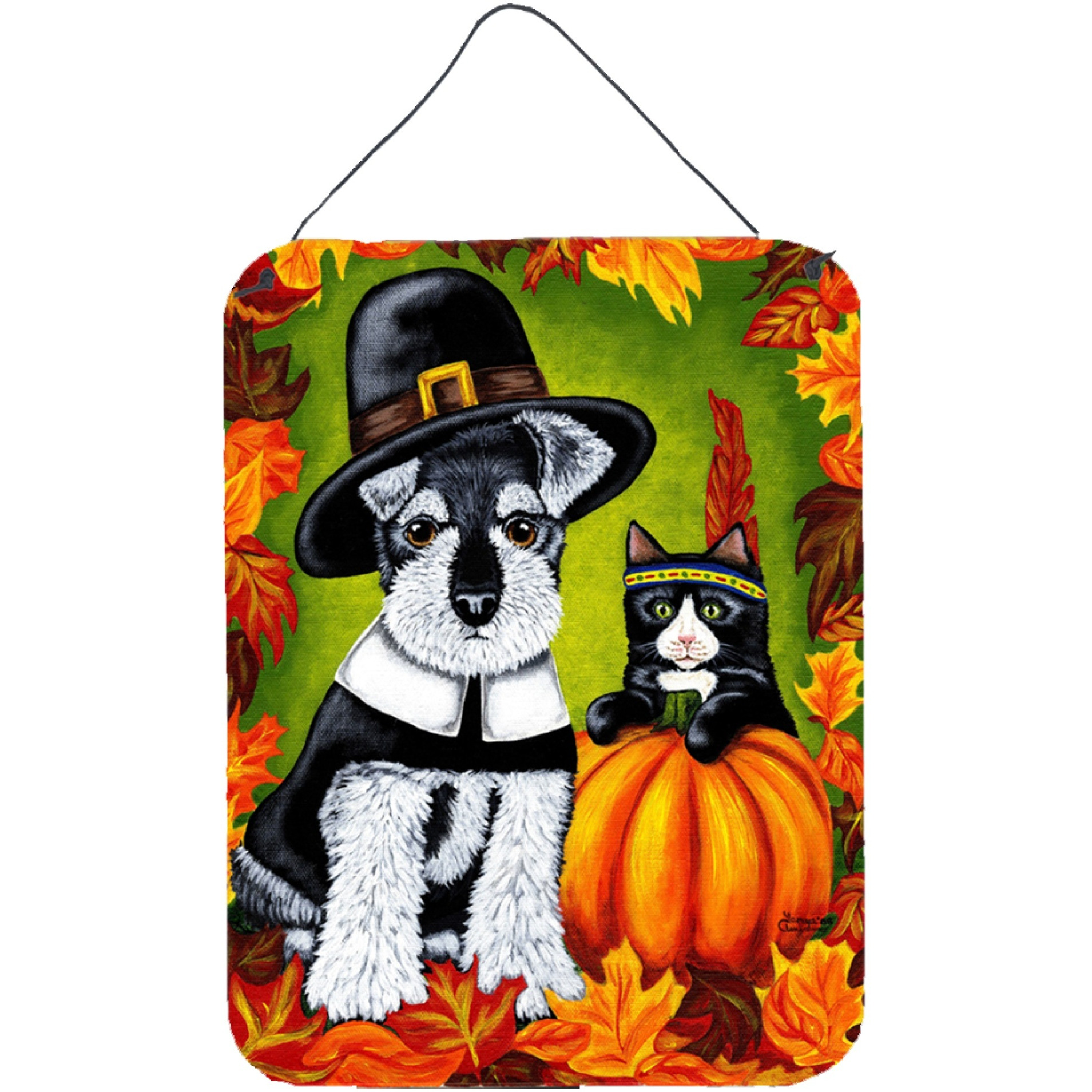&quotCaroline's Treasures Thanksgiving Friends Schnauzer Wall or Door Hanging Prints AMB1364DS1216, 16HX12W, Multicolor"