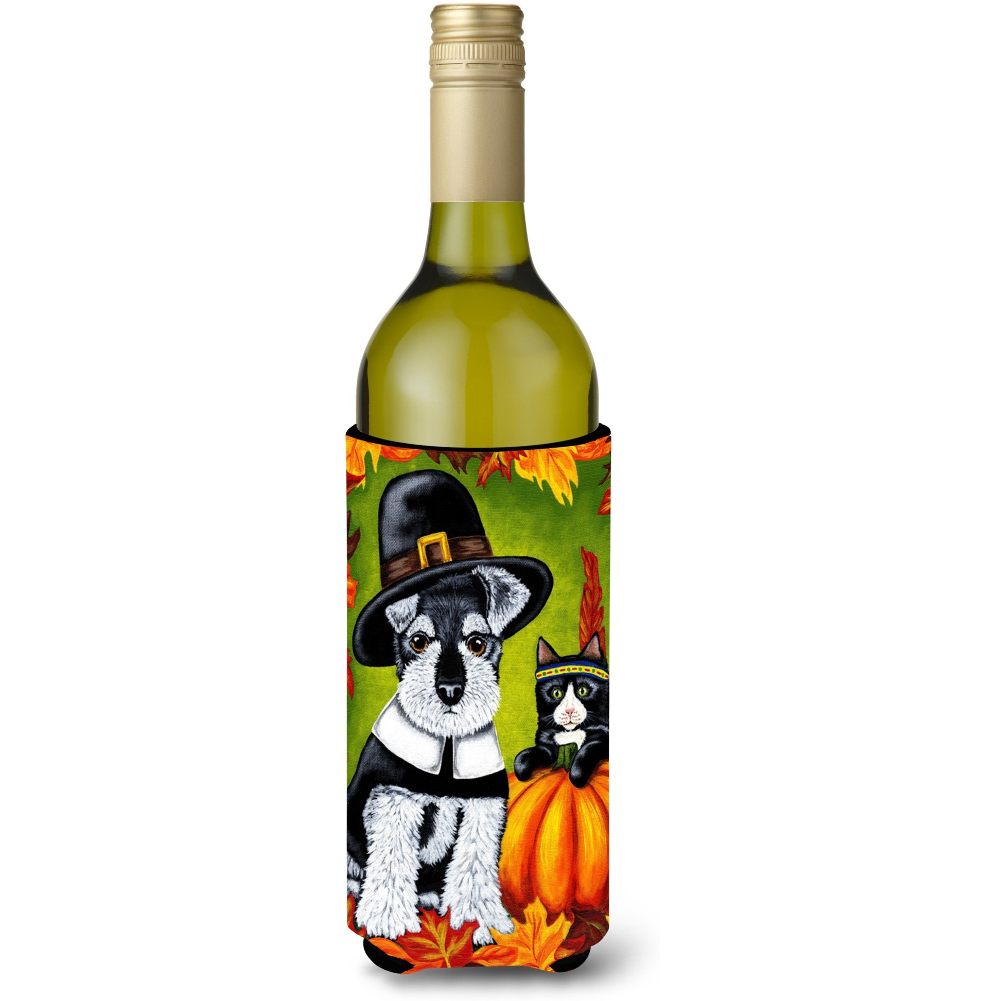 &quotCaroline's Treasures Thanksgiving Friends Schnauzer Wine Bottle Koozie Hugger, 750ml, Multicolor"