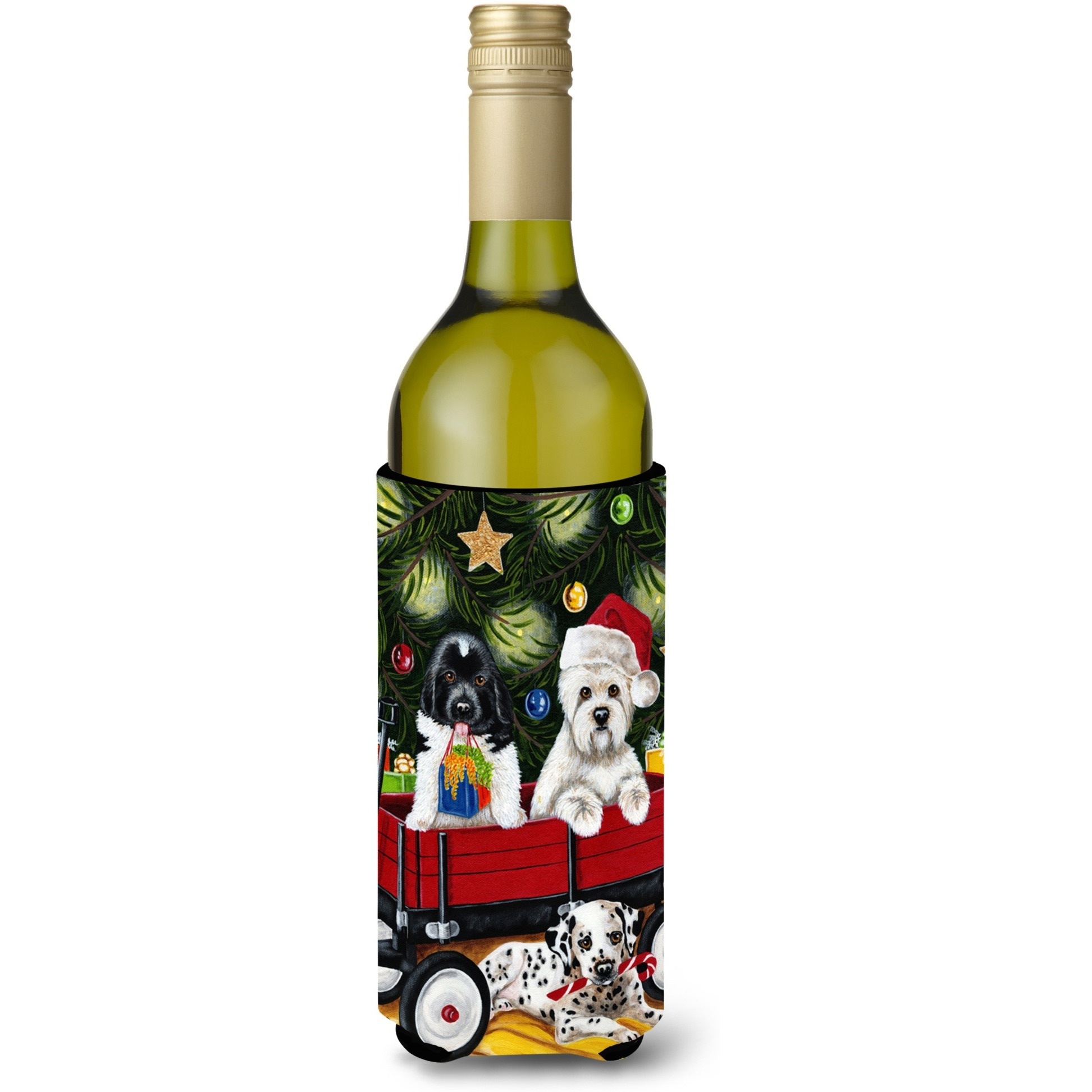 &quotCaroline's Treasures Christmas Westie Dalmatian Wine Bottle Koozie Hugger, 750ml, Multicolor"