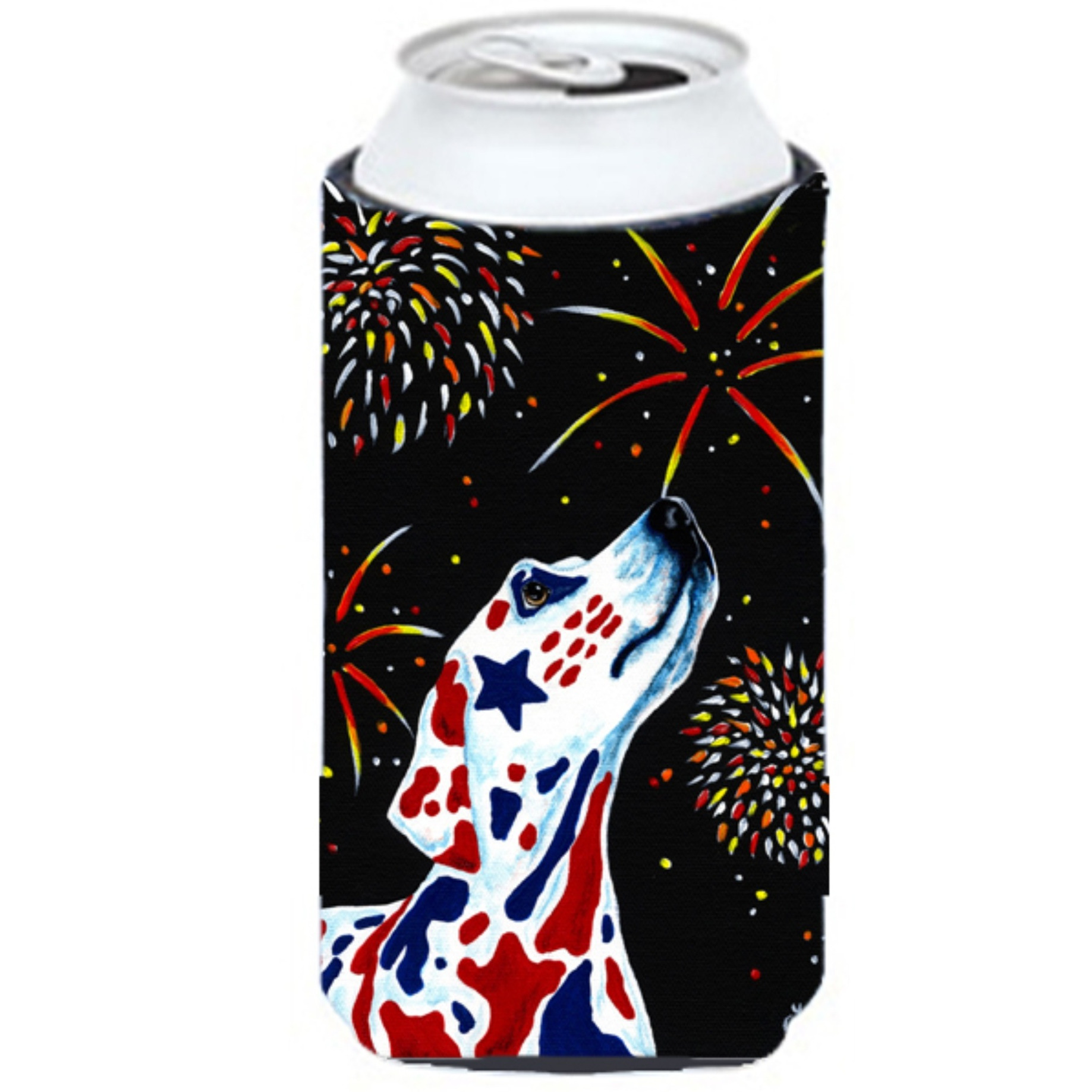 &quotCaroline's Treasures for Our Hero's Fireworks Patriotic Dalmatian Tall Boy Koozie Hugger, Multicolor"