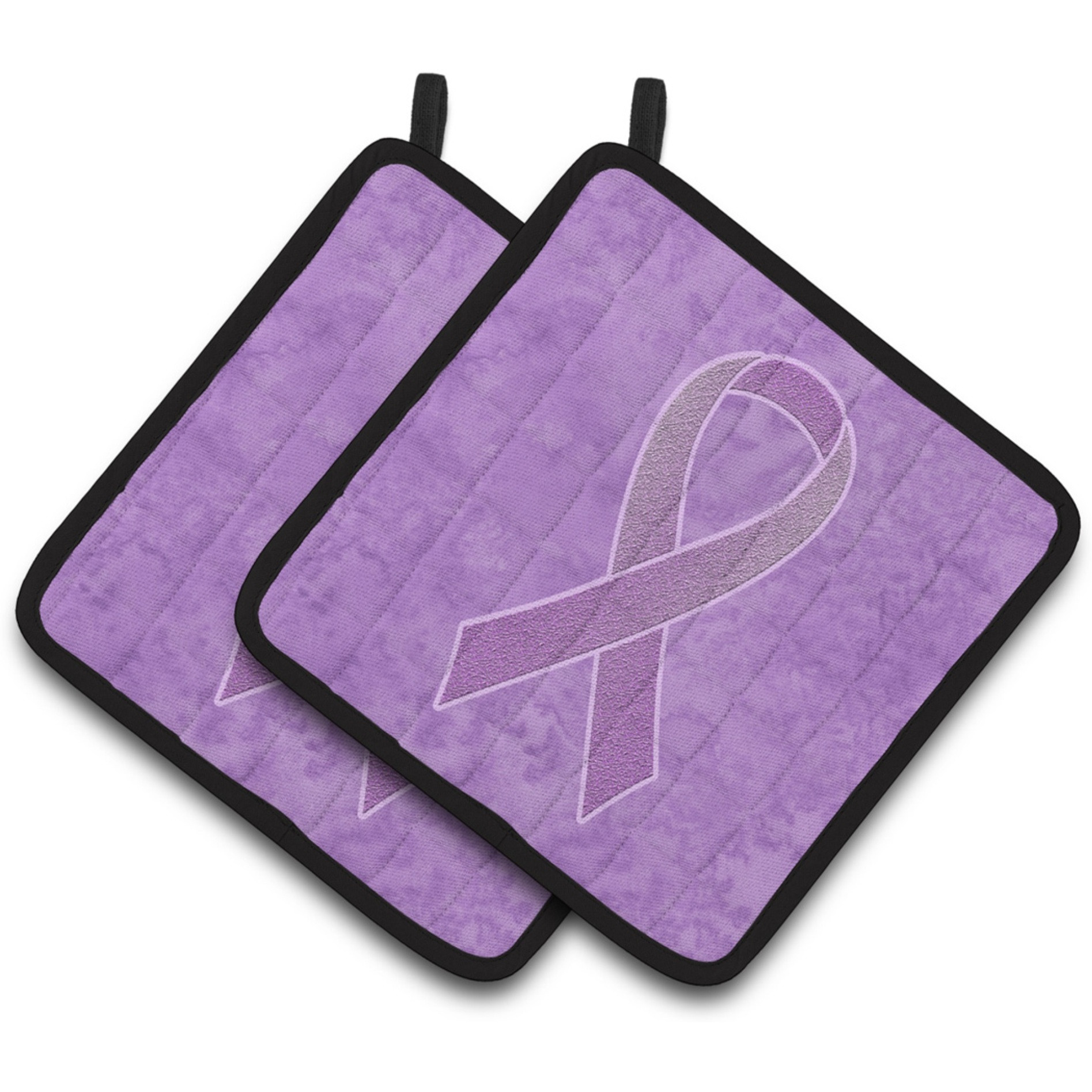 &quotCaroline's Treasures Lavender Ribbon For All Cancer Awareness Pair of Pot Holders AN1200PTHD, 7.5HX7.5W, Multicolor"