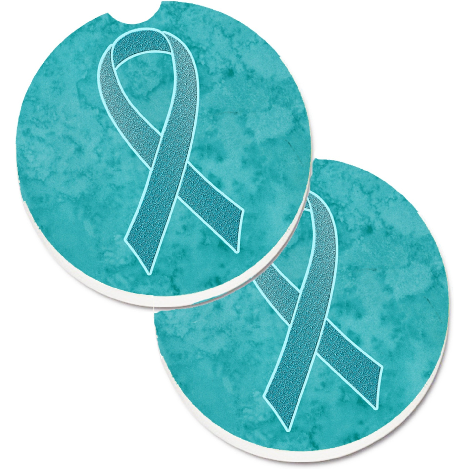 &quotCaroline's Treasures Teal Ribbon For Ovarian Cancer Awareness Set of 2 Cup Holder Car Coasters AN1201CARC, 2.56, Multicolor"