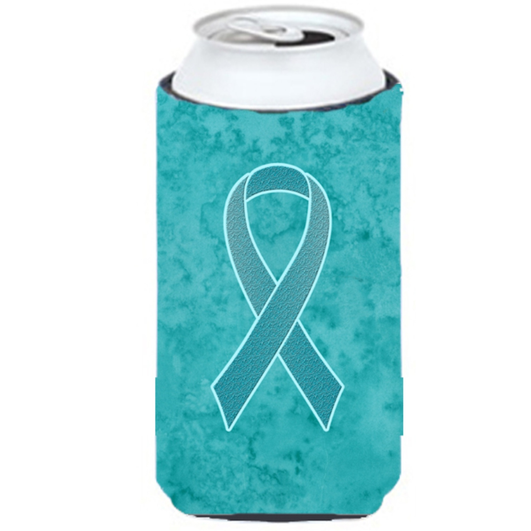 Teal Ribbon for Ovarian Cancer Awareness Tall Boy Beverage Insulator Hugger AN1201TBC