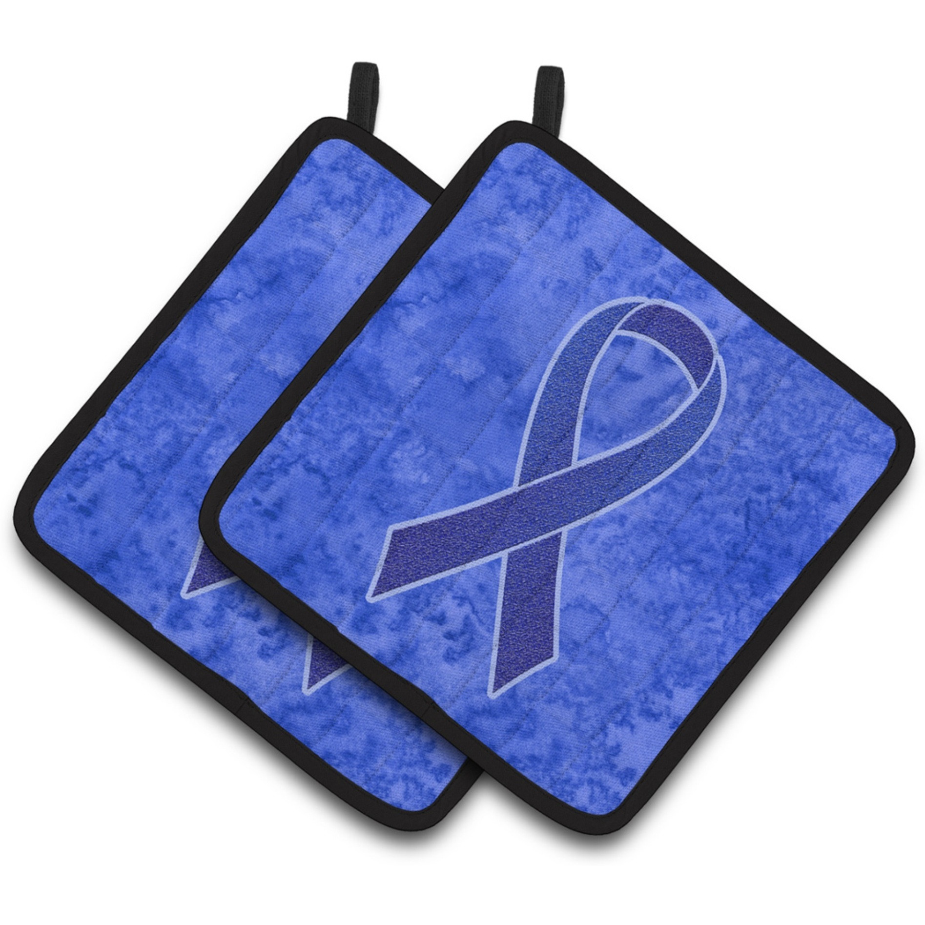 &quotCaroline's Treasures Dark Blue Ribbon For Colon Cancer Awareness Pair of Pot Holders AN1202PTHD, 7.5HX7.5W, Multicolor"