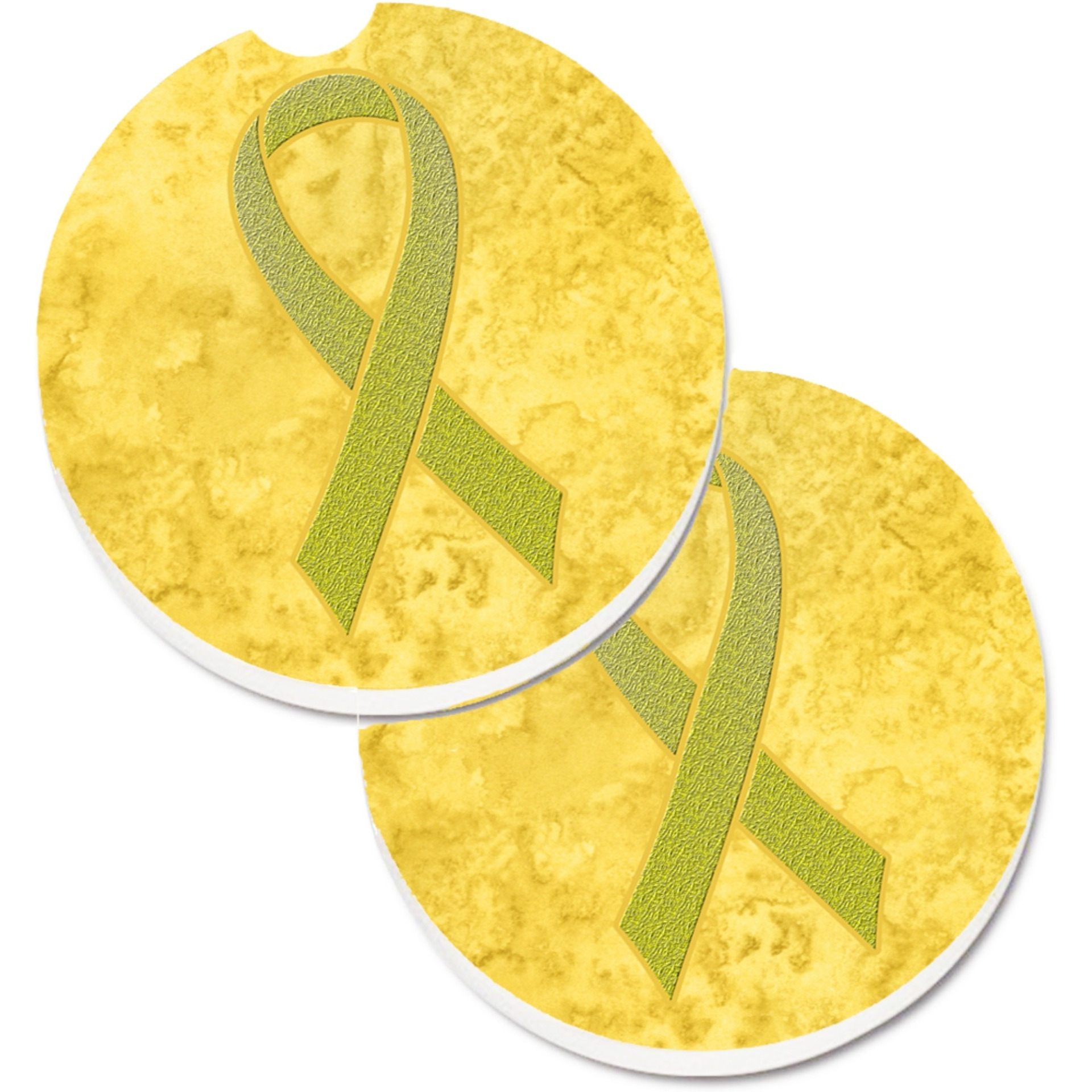 &quotCaroline's Treasures Yellow Ribbon For Sarcoma, Bone or Bladder Cancer Awareness Set of 2 Cup Holder Car Coasters AN1203CARC, 2.56, Multicolor"