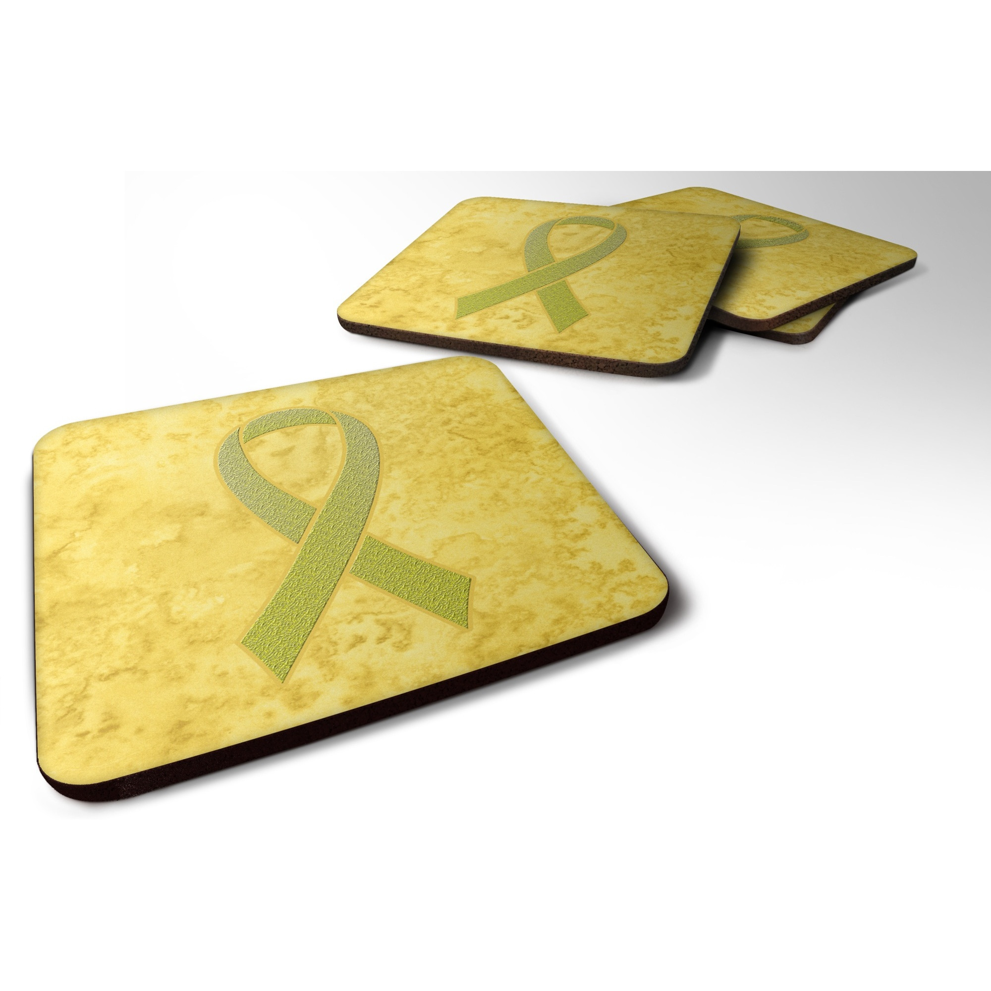 &quotCaroline's Treasures AN1203FC Yellow Ribbon for Sarcoma, Bone or Bladder Cancer Awareness Foam Coaster (Set of 4), 3.5"" H x 3.5"" W, Multicolor"