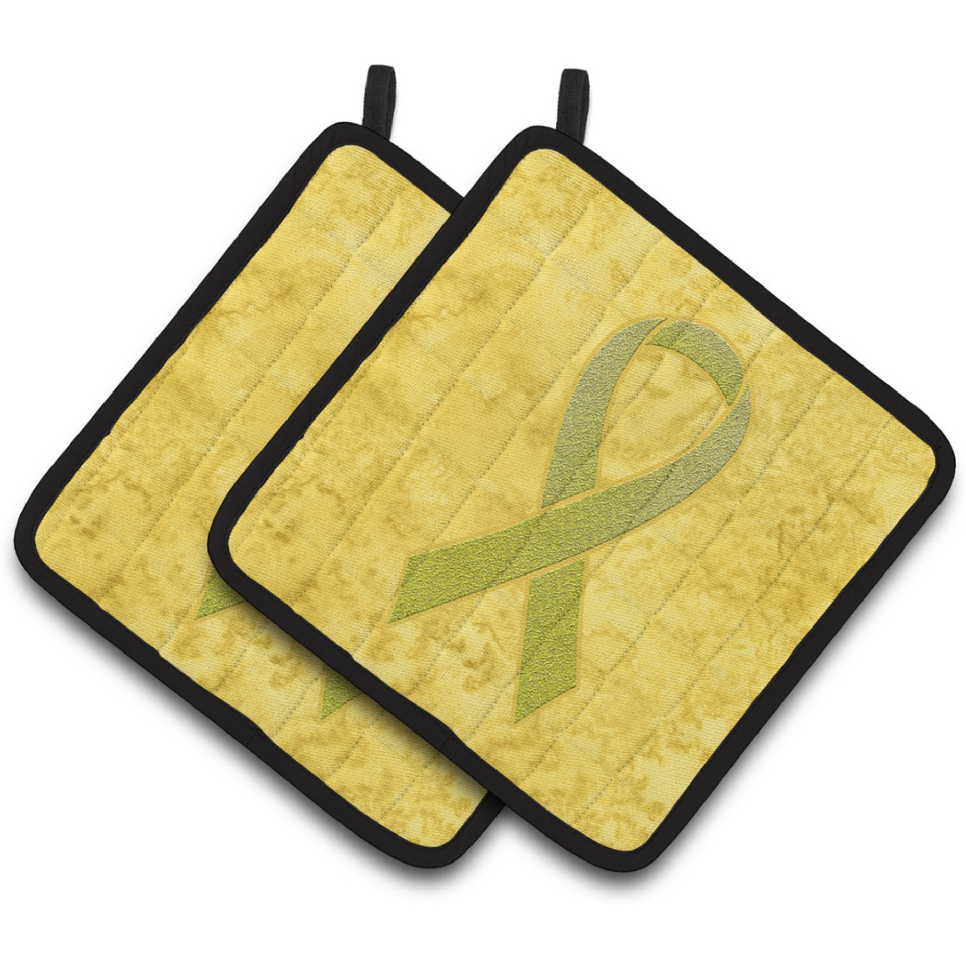 &quotCaroline's Treasures Yellow Ribbon For Sarcoma, Bone or Bladder Cancer Awareness Pair of Pot Holders AN1203PTHD, 7.5HX7.5W, Multicolor"