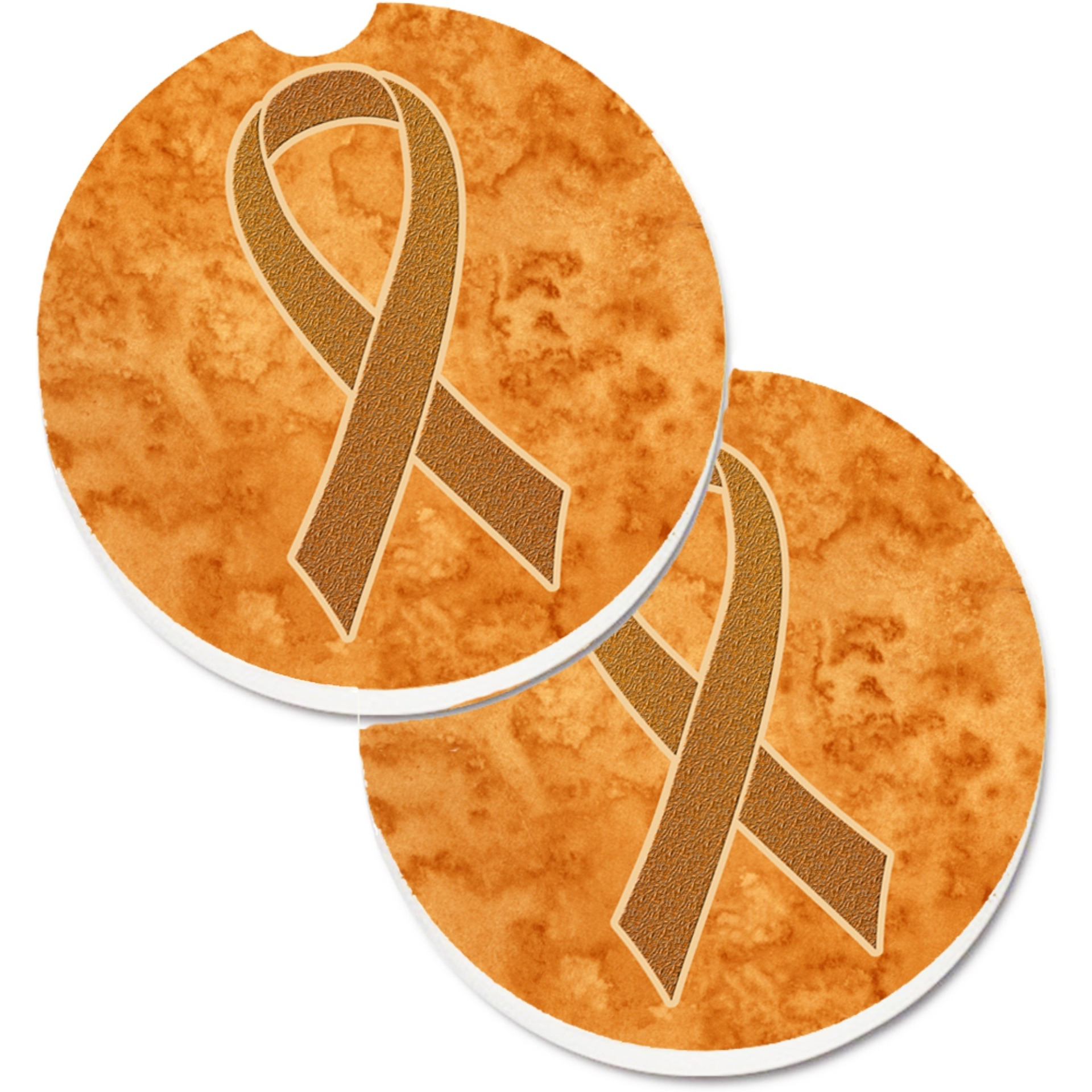 &quotCaroline's Treasures Orange Ribbon For Leukemia Awareness Set of 2 Cup Holder Car Coasters AN1204CARC, 2.56, Multicolor"