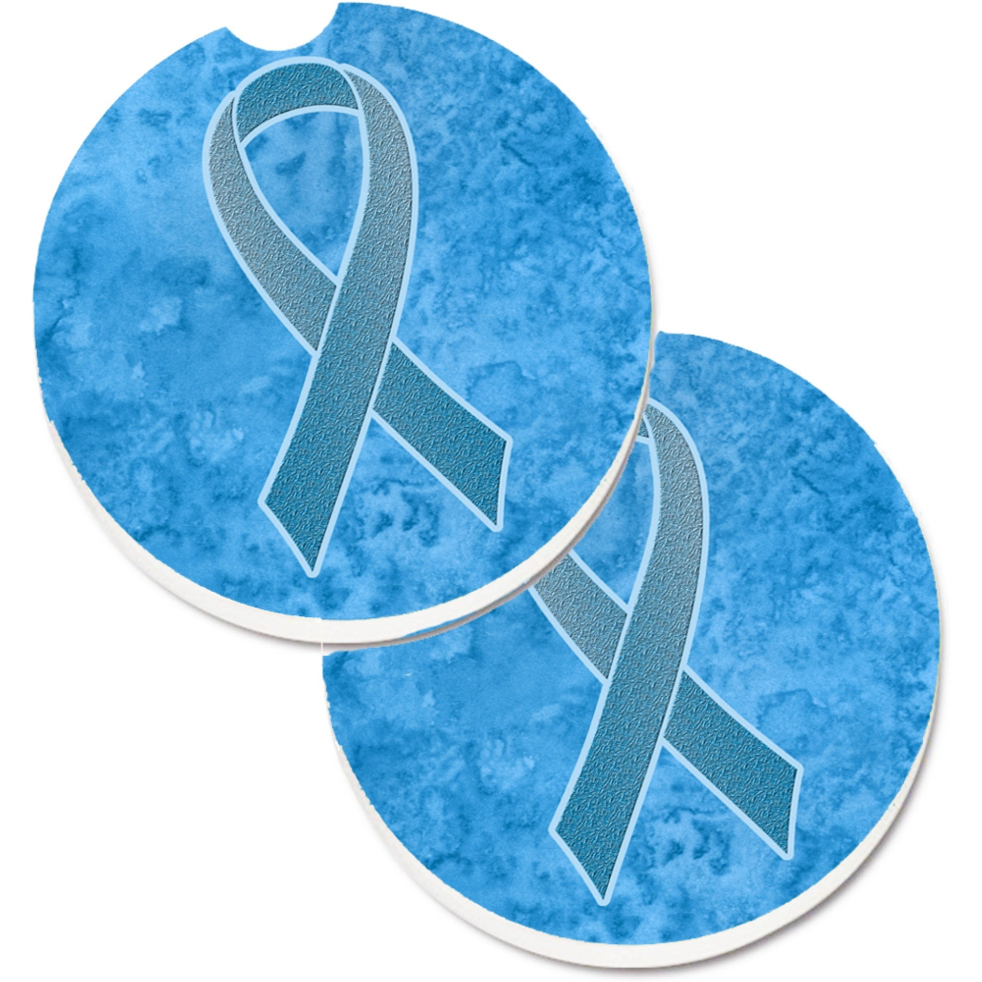 &quotCaroline's Treasures Blue Ribbon For Prostate Cancer Awareness Set of 2 Cup Holder Car Coasters AN1206CARC, 2.56, Multicolor"