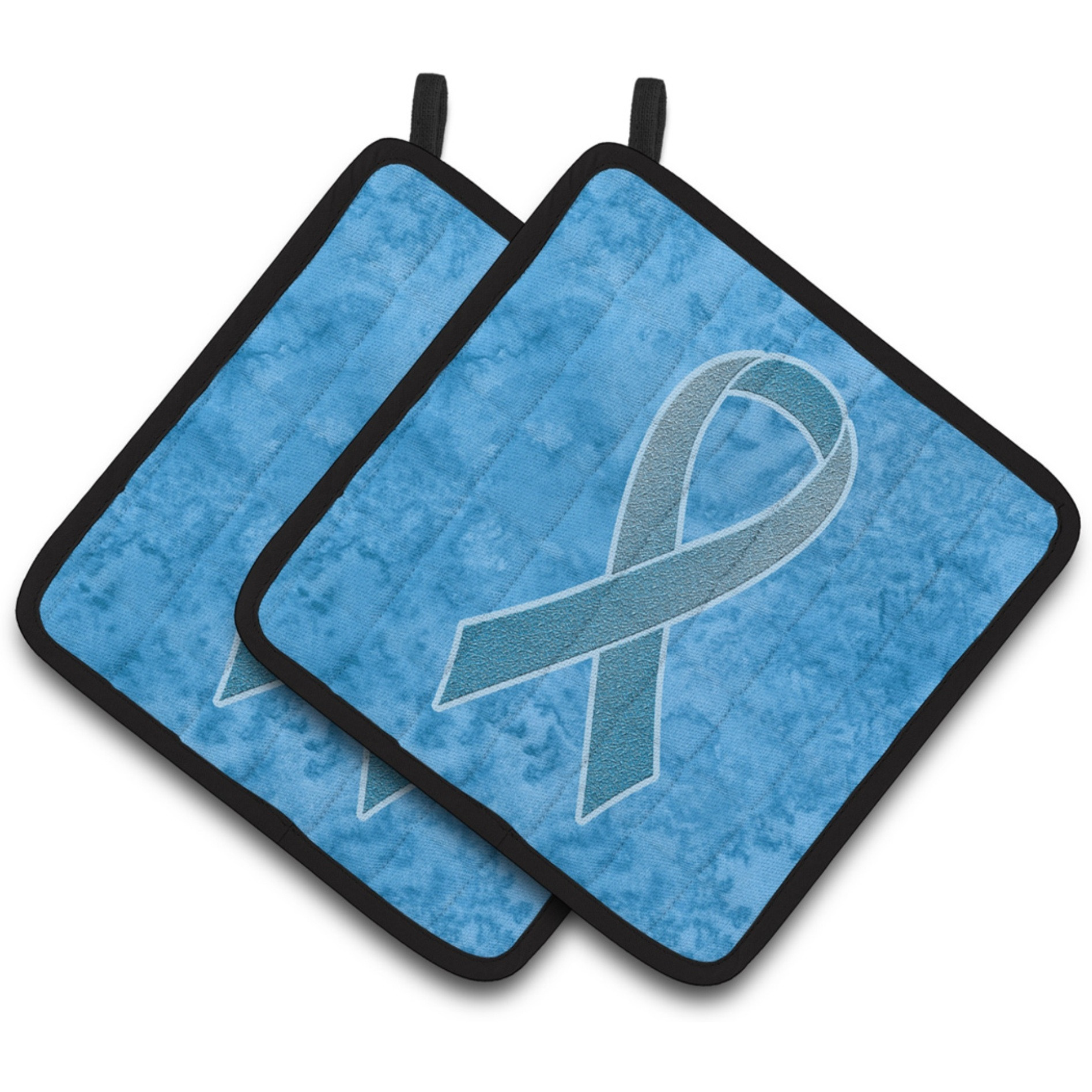 &quotCaroline's Treasures Blue Ribbon For Prostate Cancer Awareness Pair of Pot Holders AN1206PTHD, 7.5HX7.5W, Multicolor"