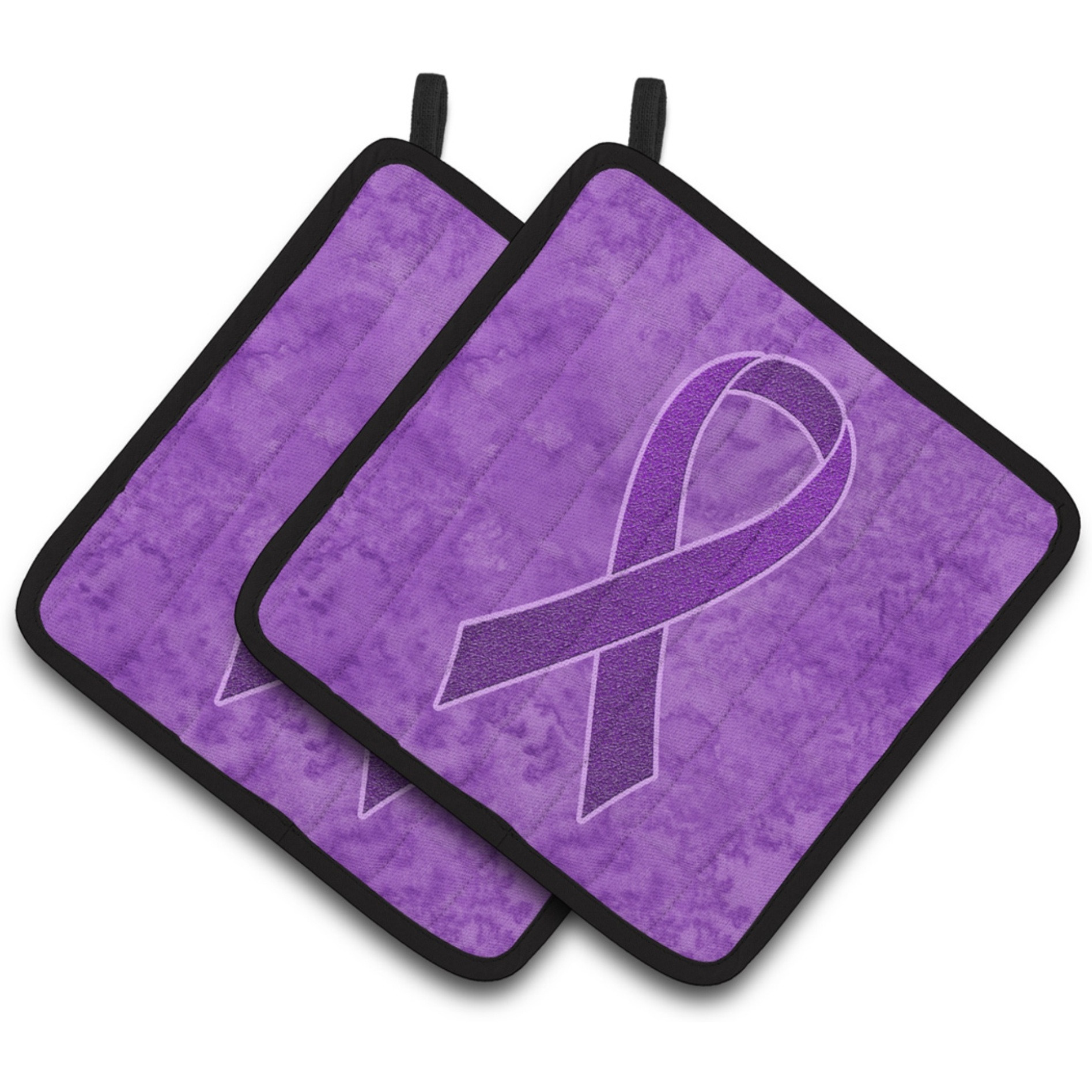 &quotCaroline's Treasures Purple Ribbon For Pancreatic & Leiomyosarcoma Cancer Awareness Pair of Pot Holders AN1207PTHD, 7.5HX7.5W, Multicolor"
