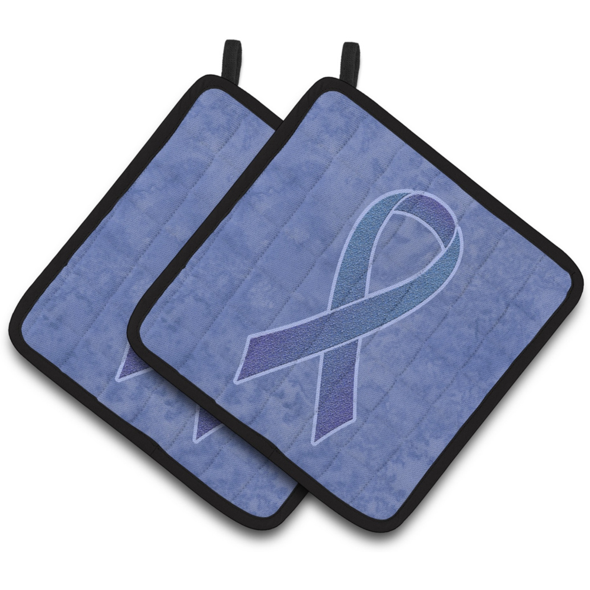 &quotCaroline's Treasures Periwinkle Blue Ribbon For Esophageal & Stomach Cancer Awareness Pair of Pot Holders AN1208PTHD, 7.5HX7.5W, Multicolor"