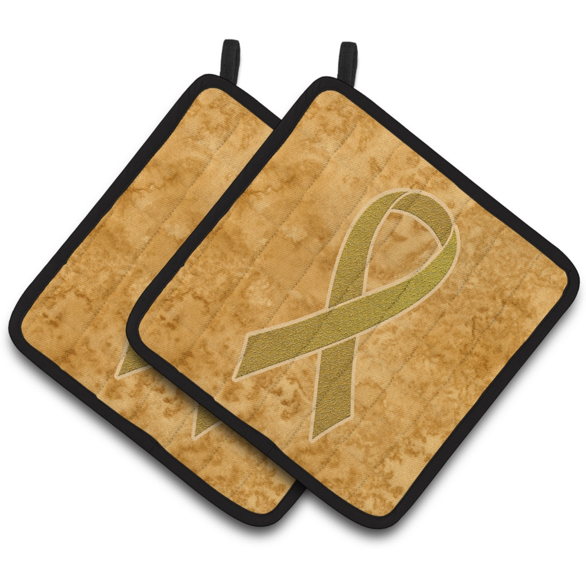 &quotCaroline's Treasures Gold Ribbon For Childhood Cancers Awareness Pair of Pot Holders AN1209PTHD, 7.5HX7.5W, Multicolor"