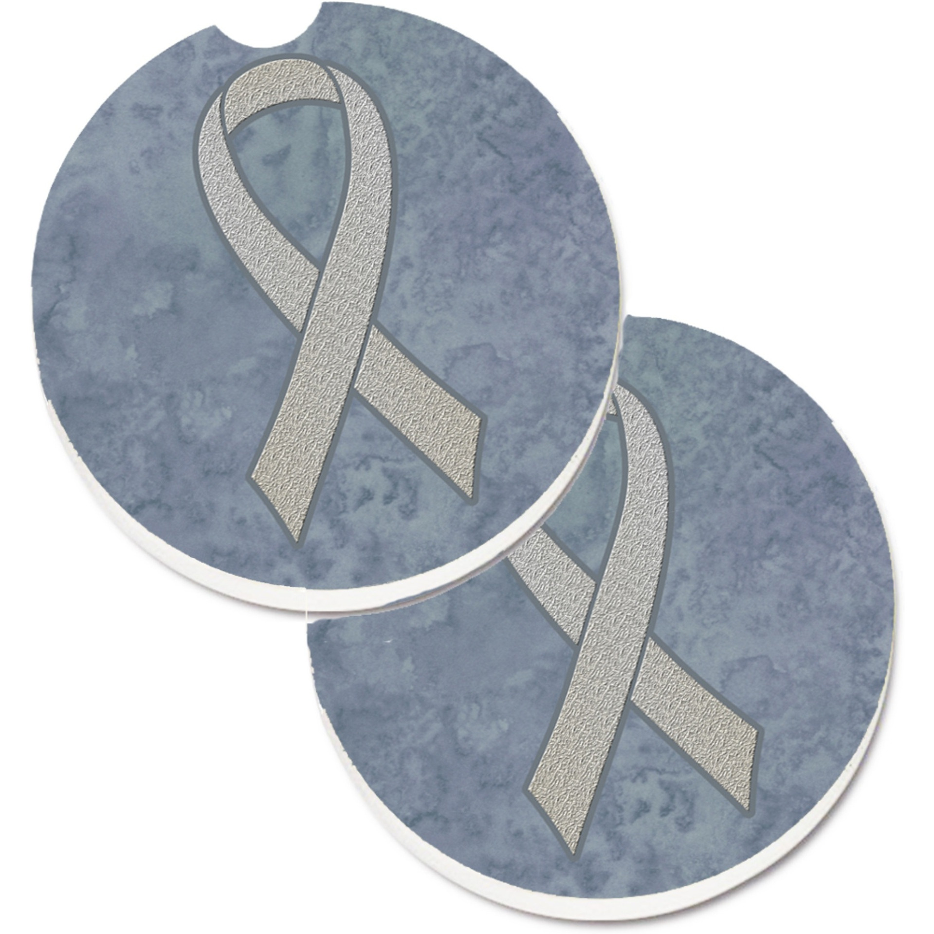 &quotCaroline's Treasures Clear Ribbon For Lung Cancer Awareness Set of 2 Cup Holder Car Coasters AN1210CARC, 2.56, Multicolor"
