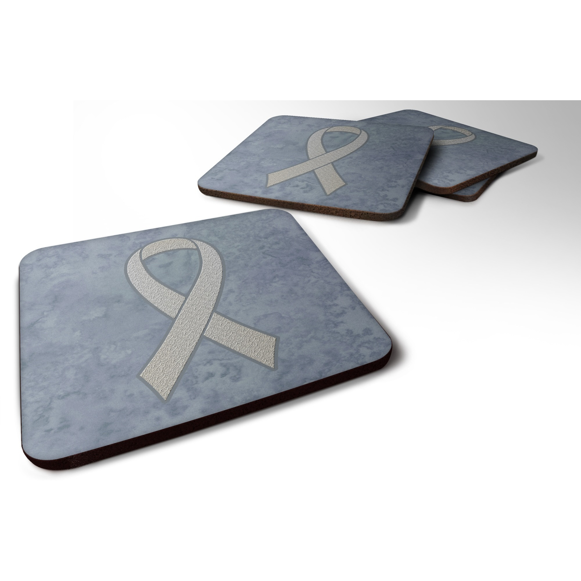 &quotCaroline's Treasures AN1210FC Clear Ribbon for Lung Cancer Awareness Foam Coaster (Set of 4), 3.5"" H x 3.5"" W, Multicolor"