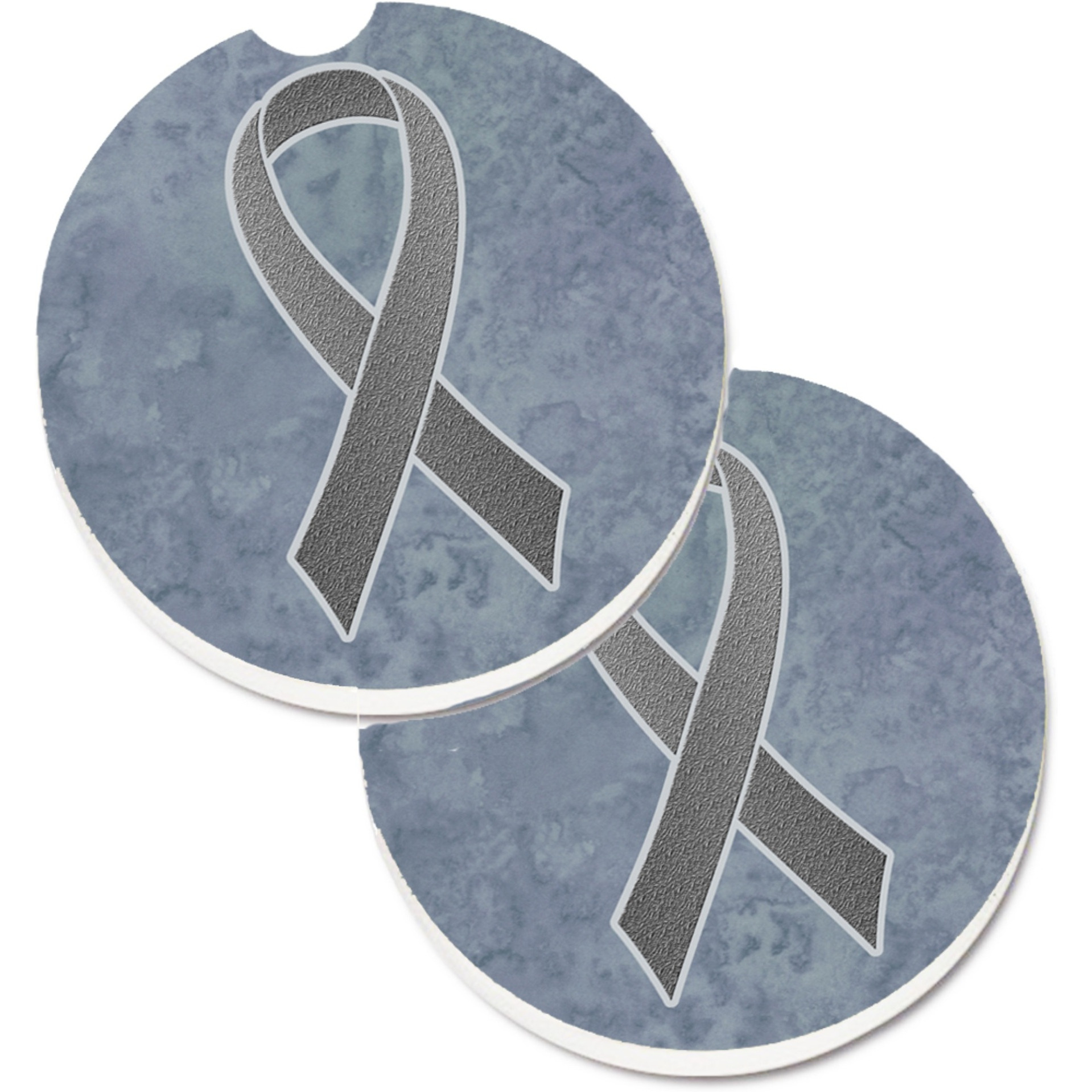 &quotCaroline's Treasures Grey Ribbon For Brain Cancer Awareness Set of 2 Cup Holder Car Coasters AN1211CARC, 2.56, Multicolor"