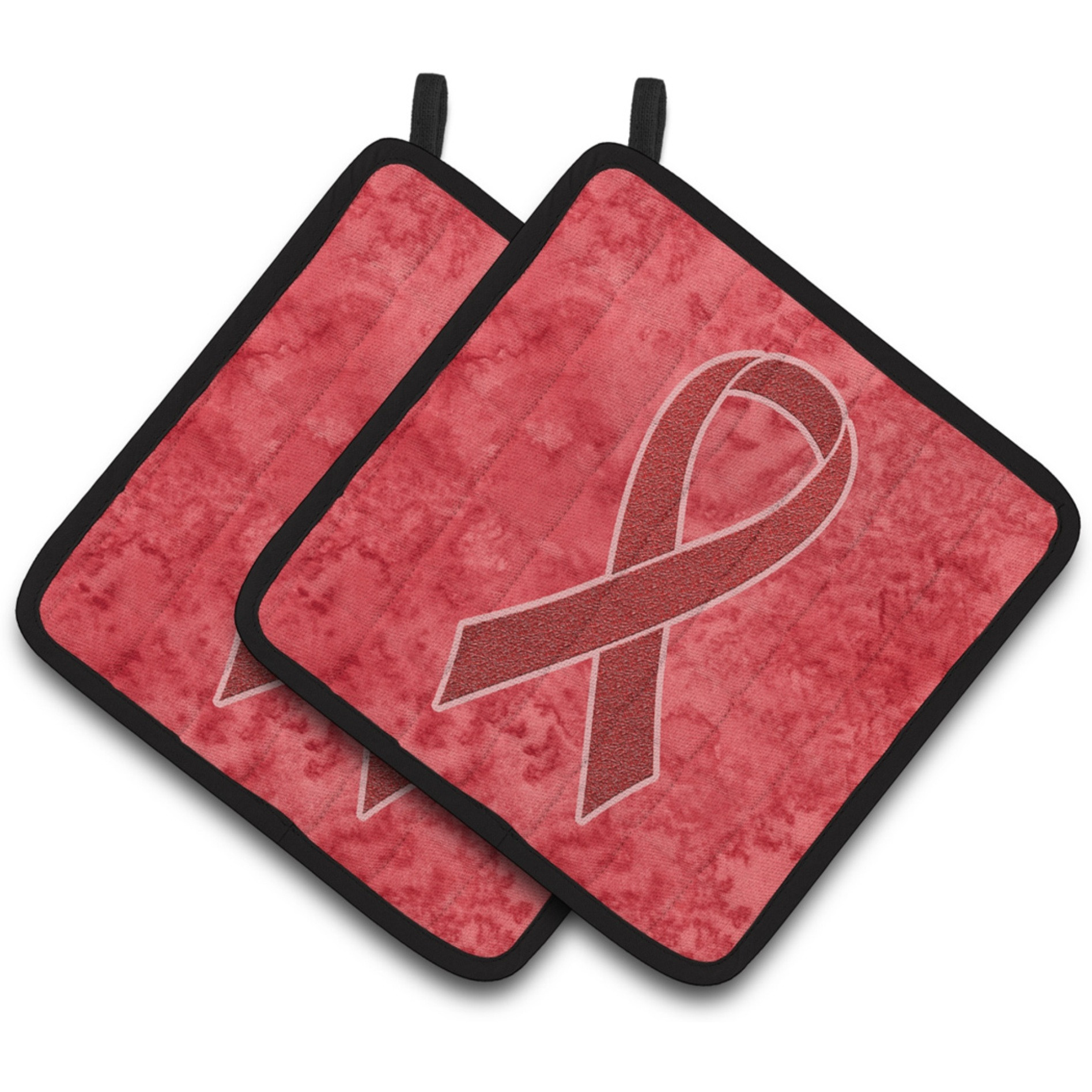 &quotCaroline's Treasures Red Ribbon For Aids Awareness Pair of Pot Holders AN1213PTHD, 7.5HX7.5W, Multicolor"