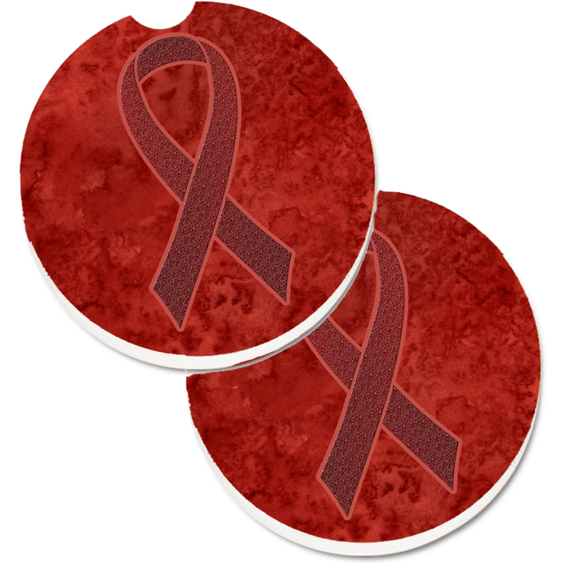 &quotCaroline's Treasures Burgundy Ribbon For Multiple Myeloma Cancer Awareness Set of 2 Cup Holder Car Coasters AN1214CARC, 2.56, Multicolor"