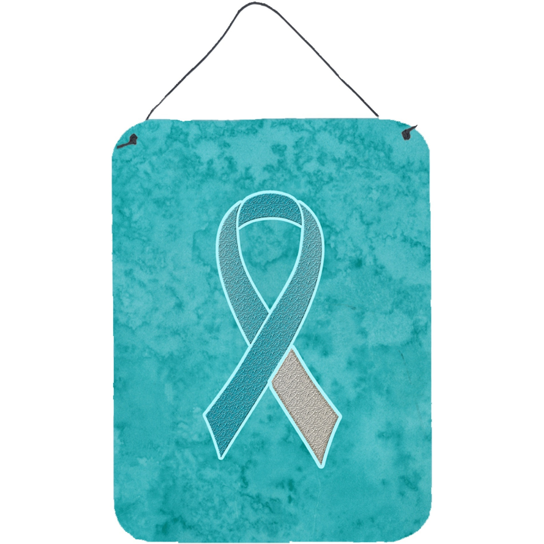 &quotCaroline's Treasures Teal and White Ribbon for Cervical Cancer Awareness Wall or Door Hanging Prints, 16"" x 12"""