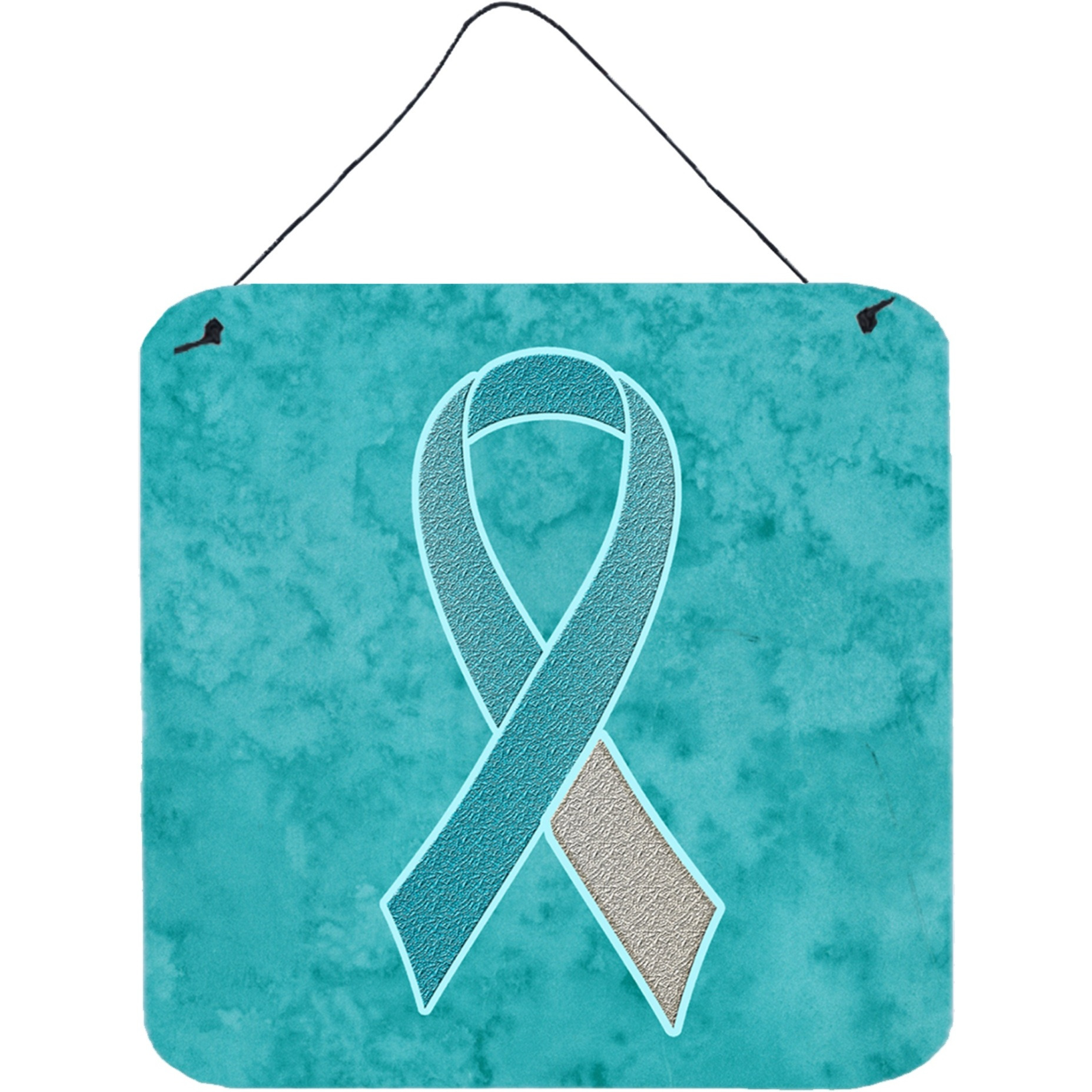 &quotCaroline's Treasures Teal and White Ribbon for Cervical Cancer Awareness Wall or Door Hanging Prints, 6 x 6"""