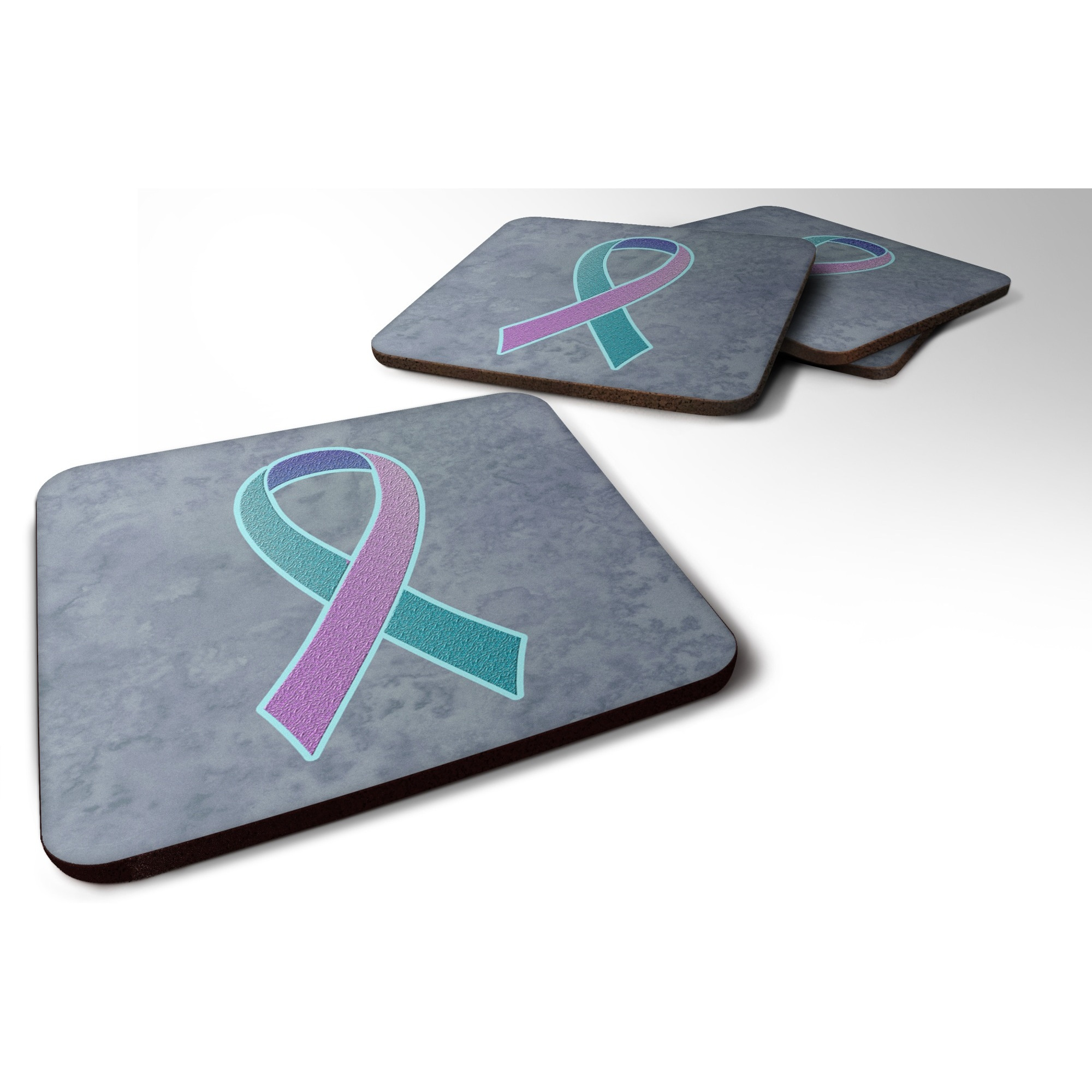 &quotCaroline's Treasures AN1217FC Teal, Pink and Blue Ribbon for Thyroid Cancer Awareness Foam Coaster (Set of 4), 3.5"" H x 3.5"" W, Multicolor"