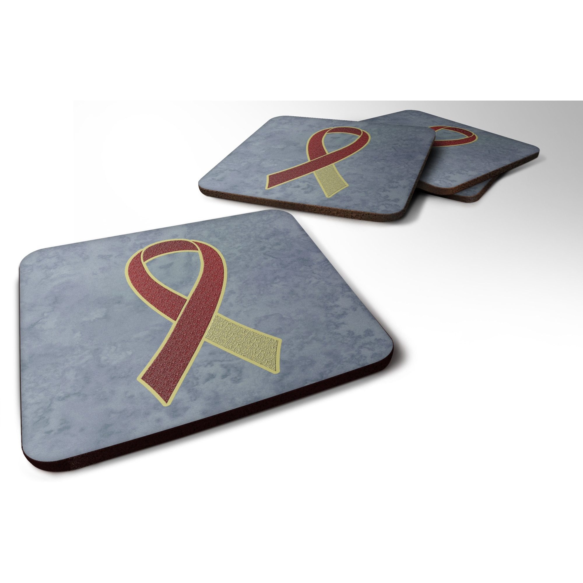 &quotCaroline's Treasures AN1218FC Burgundy and Ivory Ribbon for Head and Neck Cancer Awareness Foam Coaster (Set of 4), 3.5"" H x 3.5"" W, Multicolor"