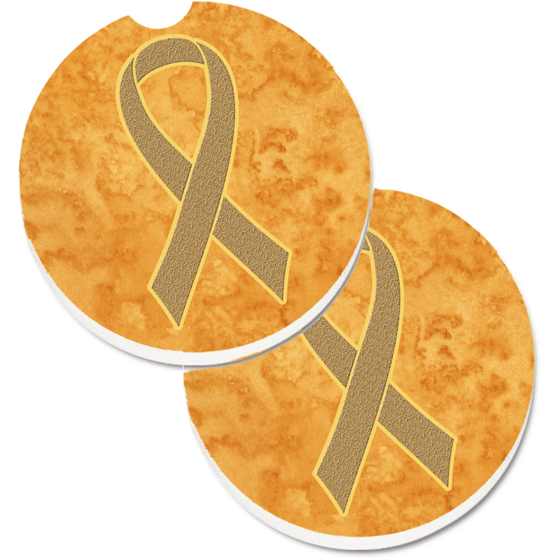 &quotCaroline's Treasures Peach Ribbon For Uterine Cancer Awareness Set of 2 Cup Holder Car Coasters AN1219CARC, 2.56, Multicolor"