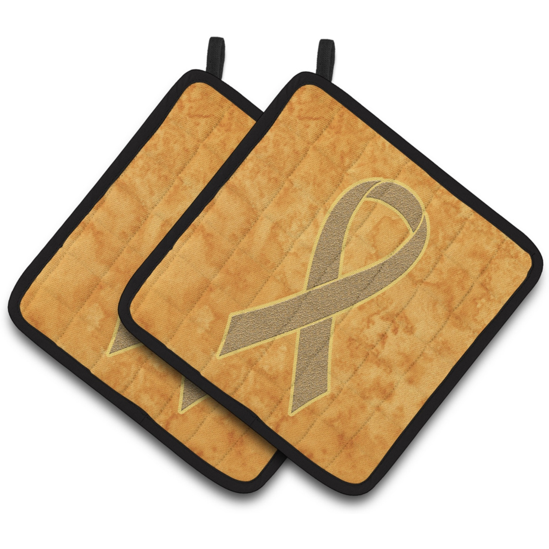&quotCaroline's Treasures Peach Ribbon For Uterine Cancer Awareness Pair of Pot Holders AN1219PTHD, 7.5HX7.5W, Multicolor"
