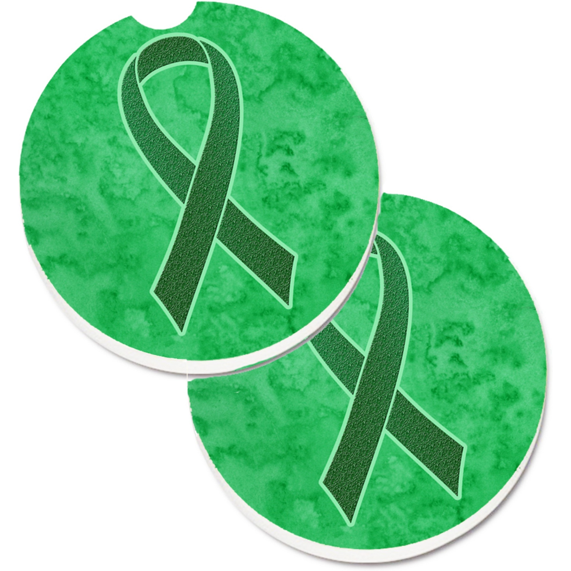 &quotCaroline's Treasures Kelly green Ribbon For Kidney Cancer Awareness Set of 2 Cup Holder Car Coasters AN1220CARC, 2.56, Multicolor"