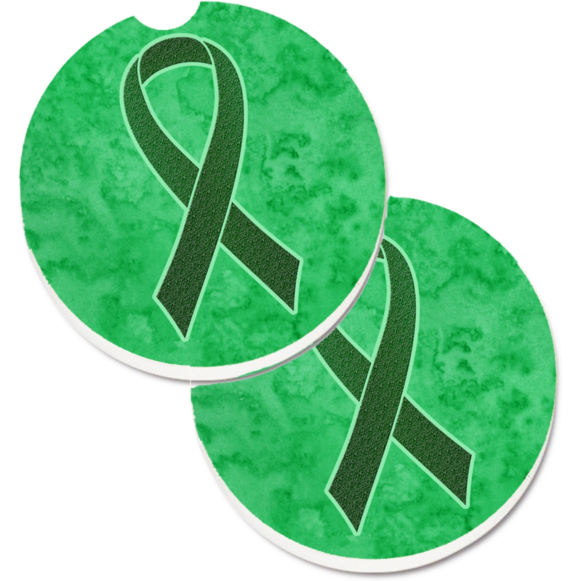 &quotCaroline's Treasures Emerald green Ribbon For liver Cancer Awareness Set of 2 Cup Holder Car Coasters AN1221CARC, 2.56, Multicolor"