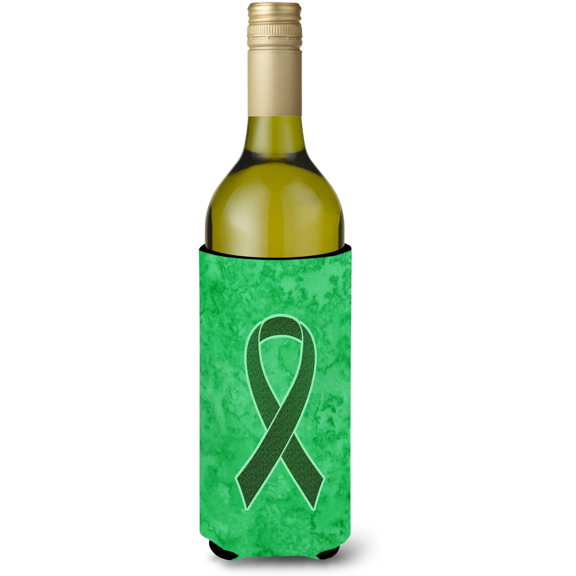 Emerald Green Ribbon for Liver Cancer Awareness Wine Bottle Beverage Insulator Hugger AN1221LITERK